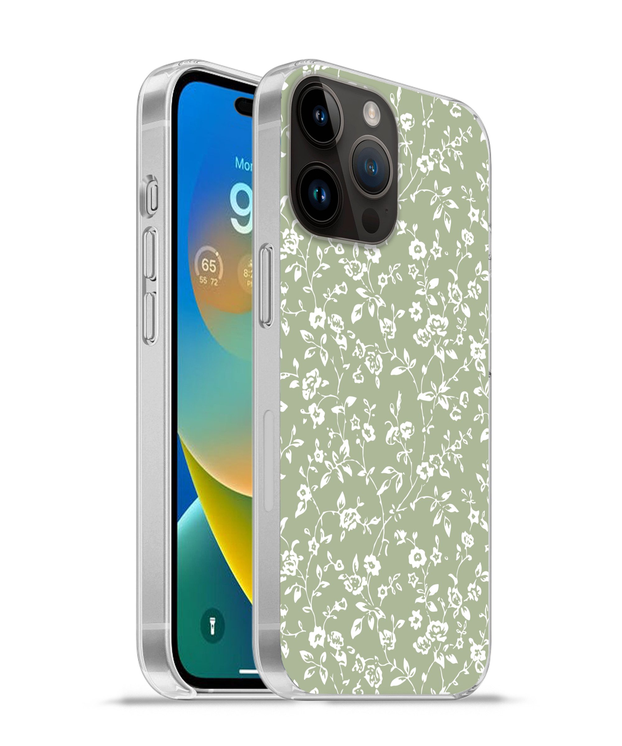 MuchoWow Handyhülle für Apple iPhone 14 Pro Max Blumen - Druck - Grün - Weiß, Smartphone-Bumper, Print, Handy Schutzhülle Dünn