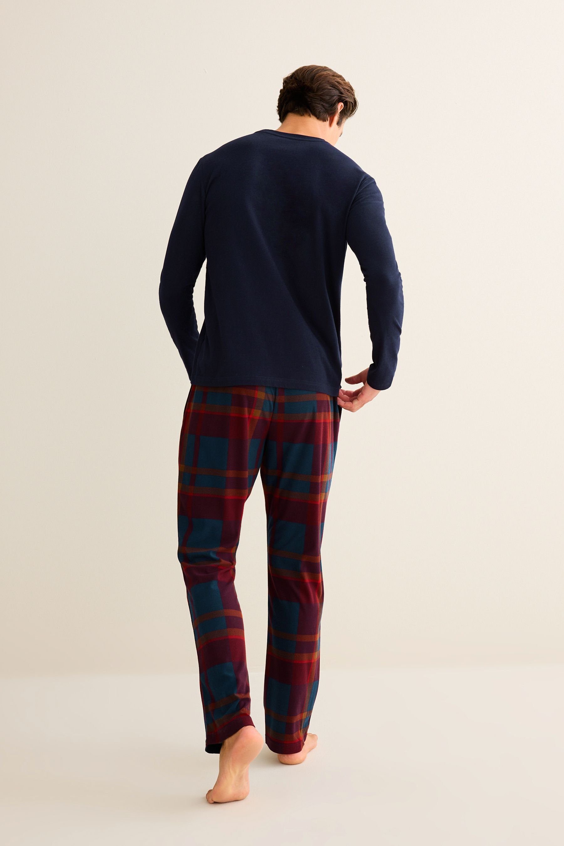 Pyjama Blue/Red (2 Next Motionflex Bequemer Navy tlg) Check Schlafanzug