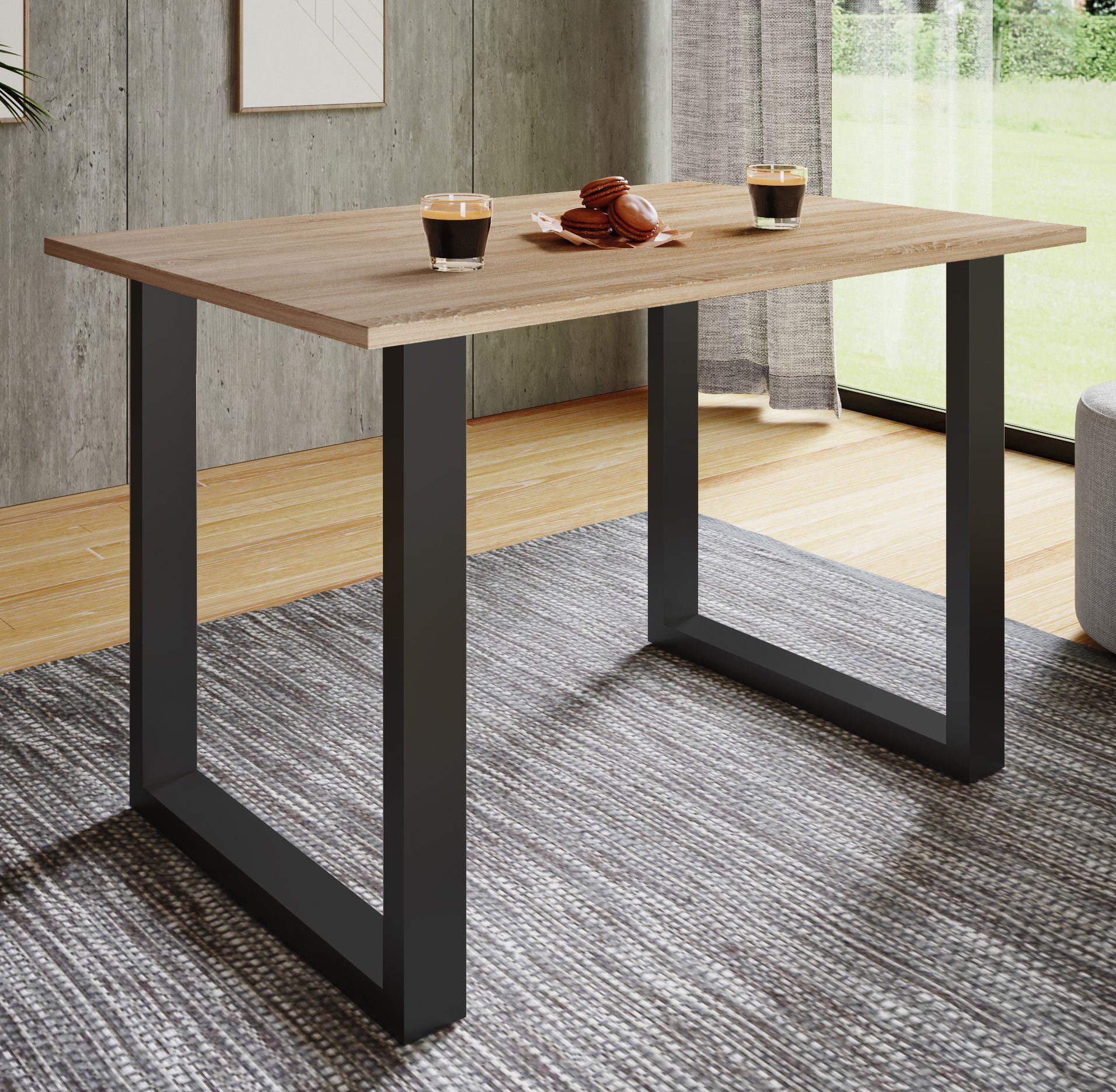 VCM Esstisch Küchentisch Xona H. 76 x B. 140 x T. 50 cm, Holzesstisch, hochwertiges und massives Fußgestell, Füße aus Eisen
