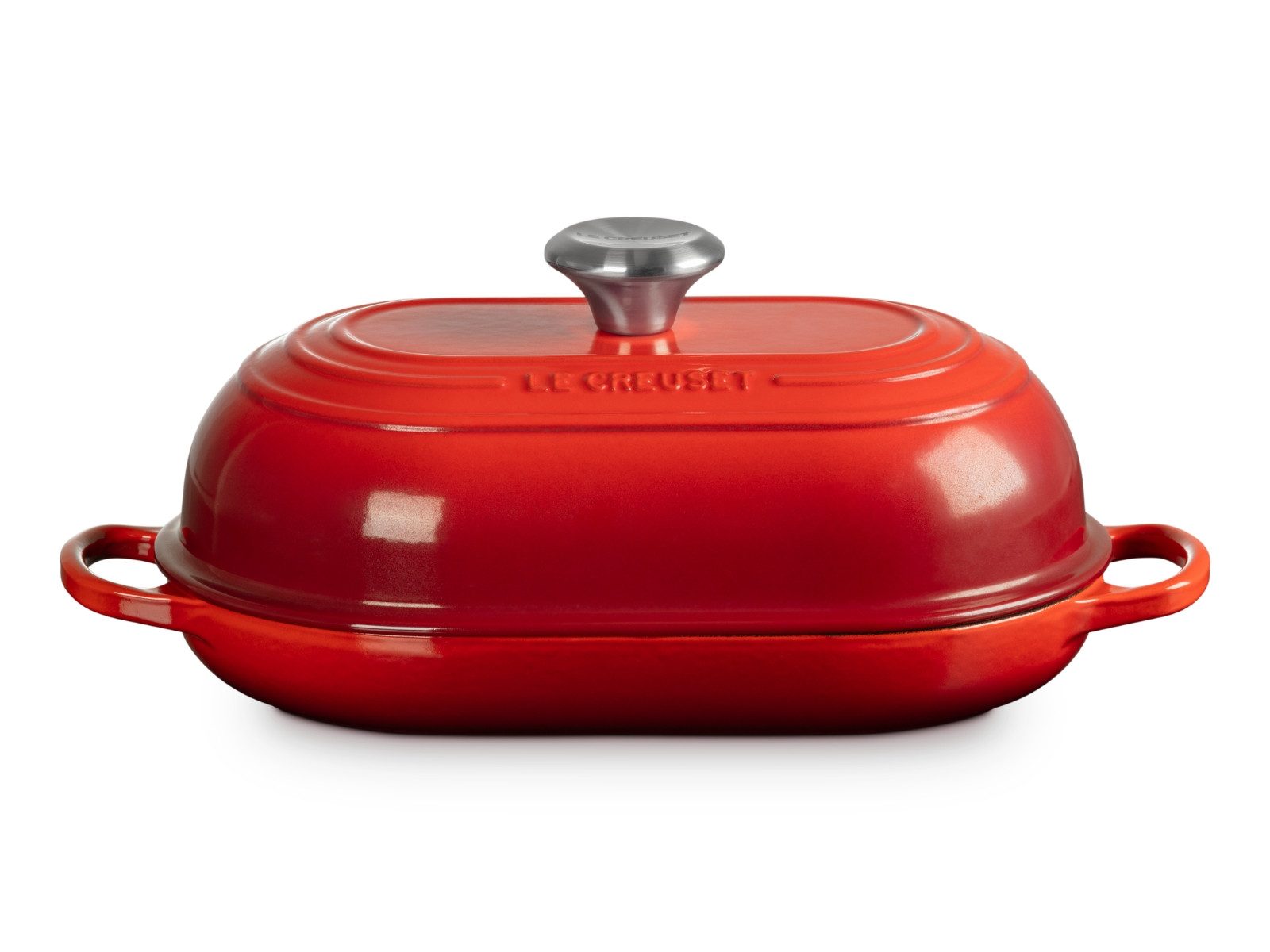 LE CREUSET Bräter Brot Bräter Signature oval kirschrot 29cm, Emailliertes Gusseisen