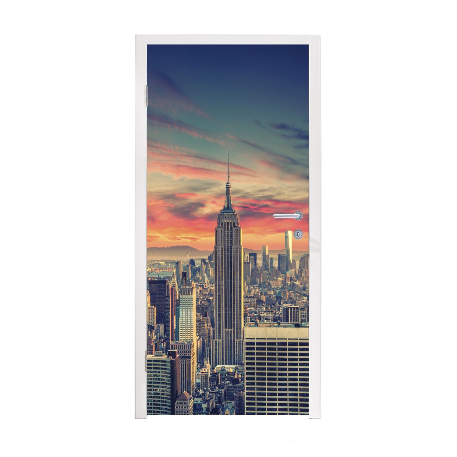 MuchoWow Türtapete Bunter Himmel über dem Empire State Building in New York, Matt, bedruckt, (1 St), Fototapete für Tür, Türaufkleber, 75x205 cm