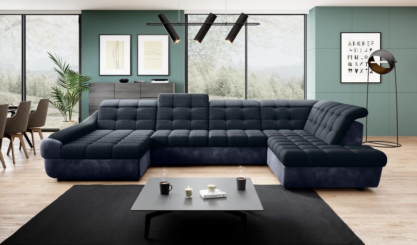 JVmoebel Ecksofa, Sofa Couch Polster Garnitur Wohnlandschaft Design Ecksofa U Form Sofas Blau