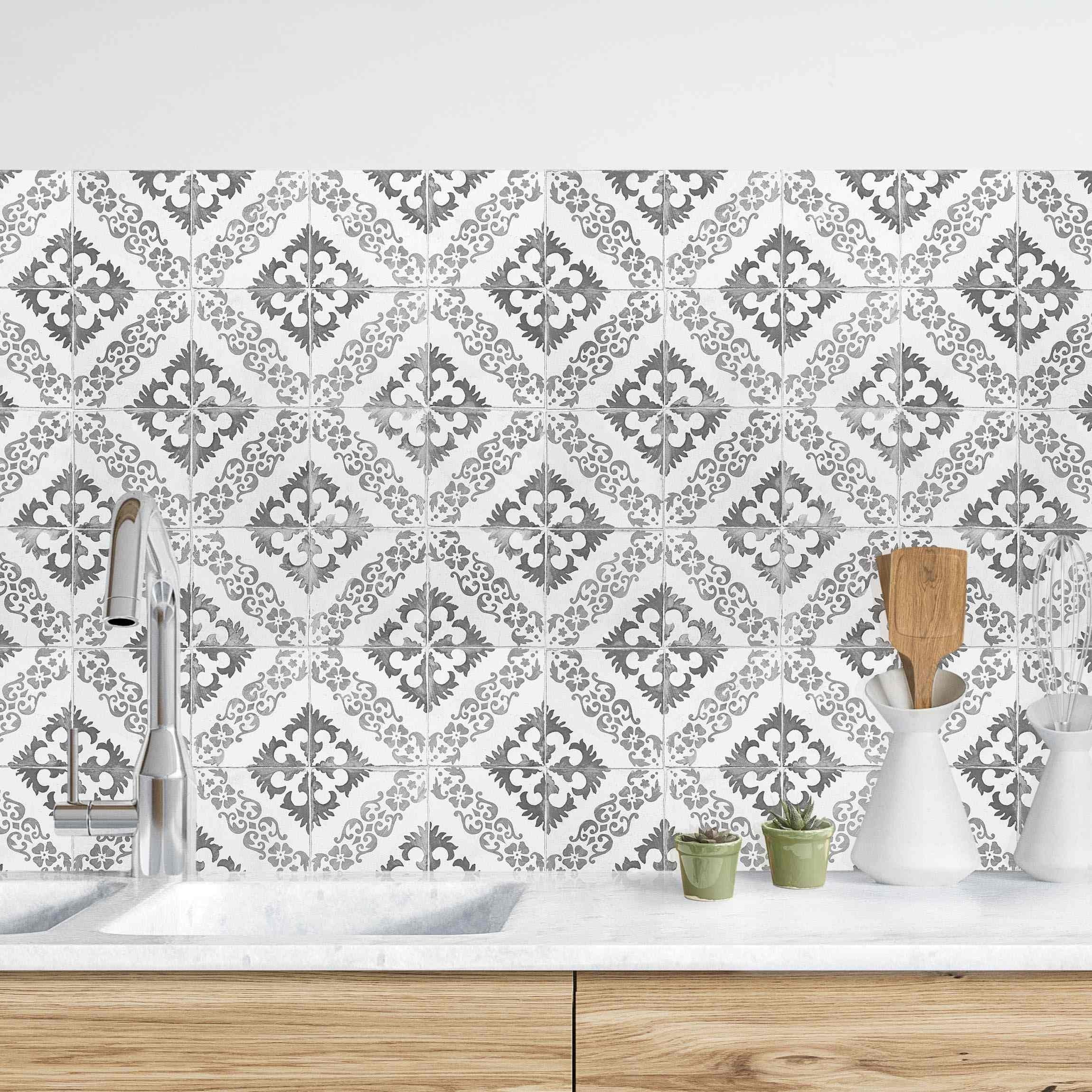 Bilderdepot24 Küchenrückwand selbstklebend schwarz weiss mit Motiv Vintage, (1-tlg., Nischenrückwand - für Fliesenspiegel ohne Bohren - matt), Nischenrückwand Fliesenoptik fugenlos Wandpaneel Küche Herd