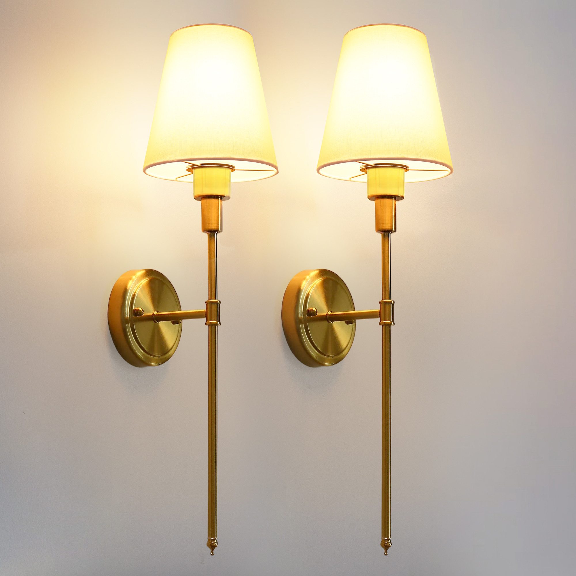 LOHAS-LED Wandleuchte 2 Stück Gold Stoff Innen‑LED‑Leuchte, Akku betrieben, LED wechselbar, RGB‑Farbmodus, Fernbedienung Dimmbar 3000‑5000K RGB E26 Sockel