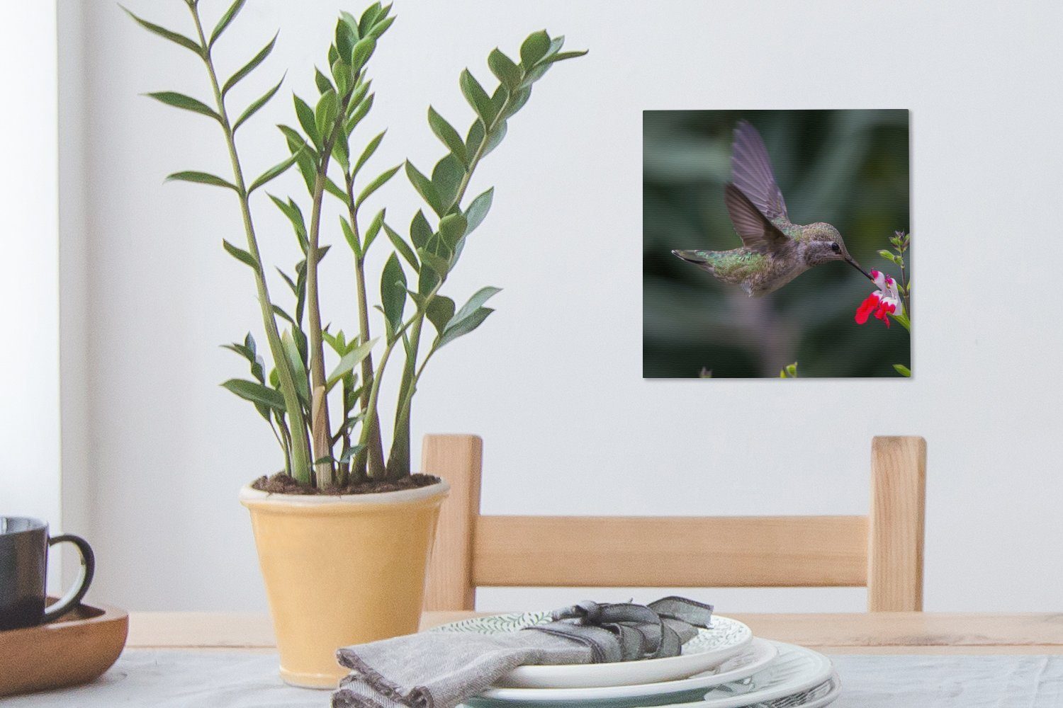 OneMillionCanvasses® Leinwandbild Kolibri Leinwand - Wohnzimmer - (1 für Schlafzimmer Rot, Blume Bilder St)