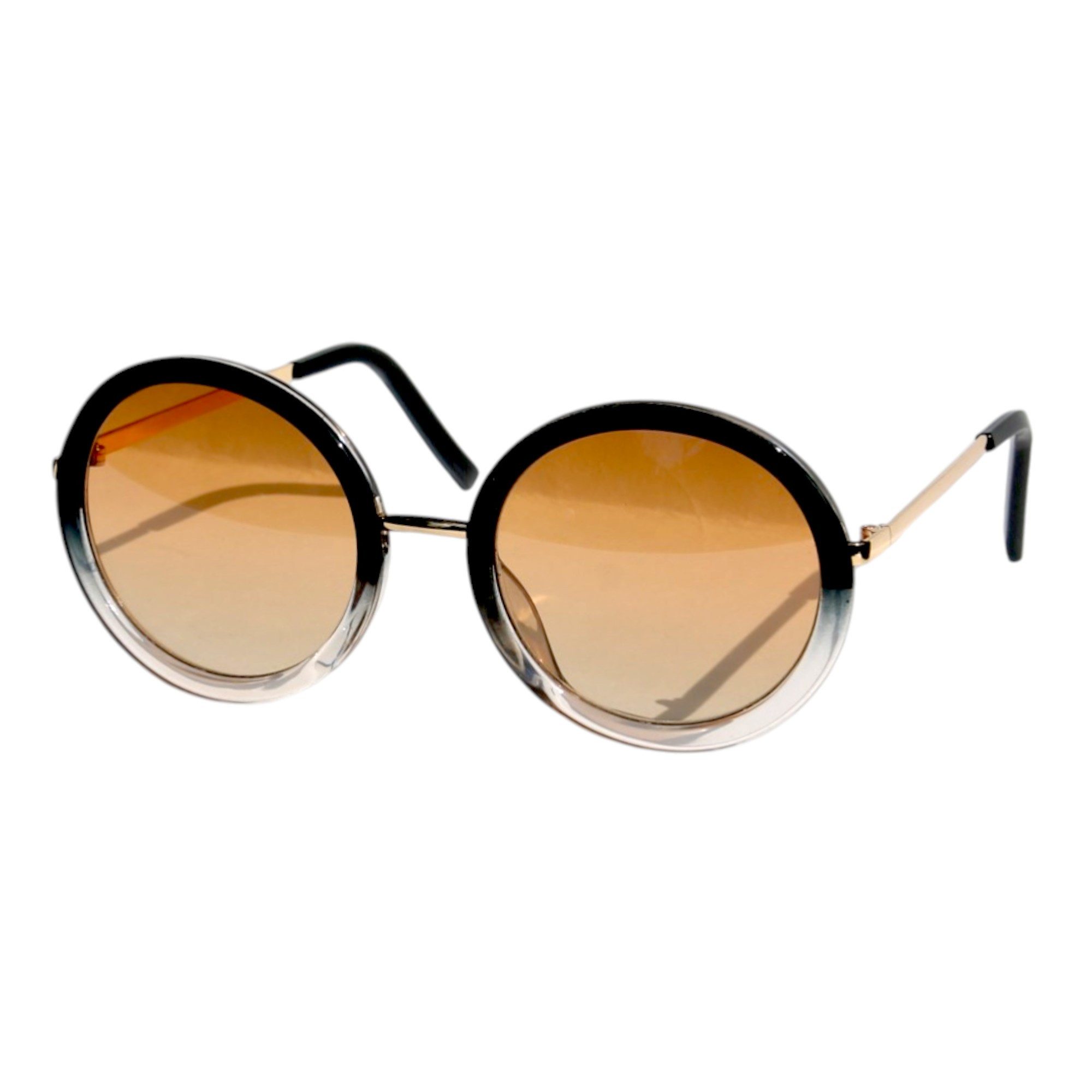 LUXXADA Sonnenbrille Damen Nickelbrille Brille Gold mit Brillenbeutel Hippie Brille Runde Gläser Braun Getönt mit Rand