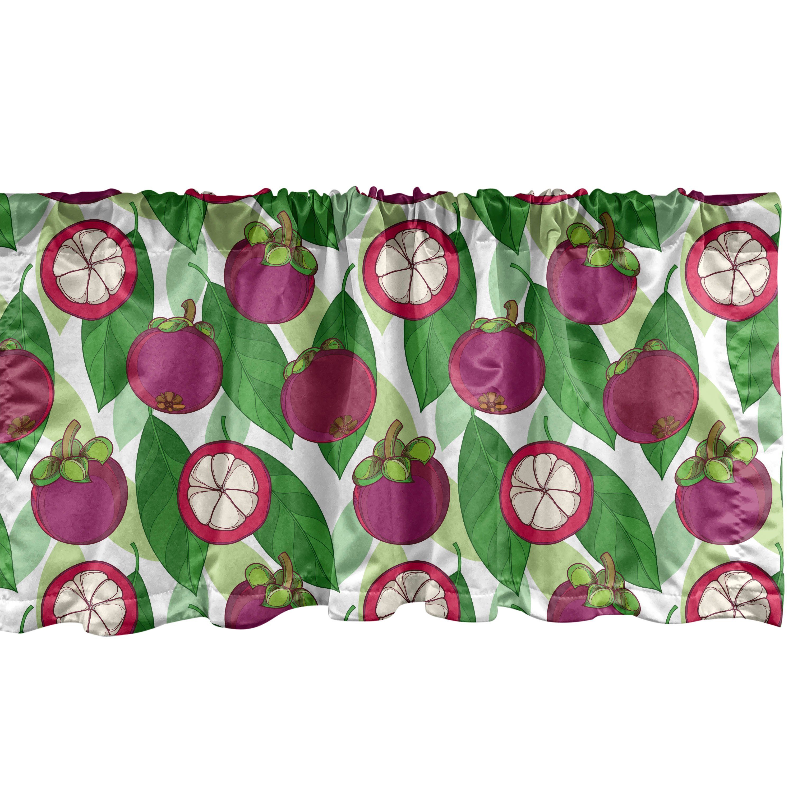 Scheibengardine Vorhang Volant für Küche Schlafzimmer Dekor mit Stangentasche, Abakuhaus, Microfaser, Grün und Lila Mangostan-Frucht-Blätter