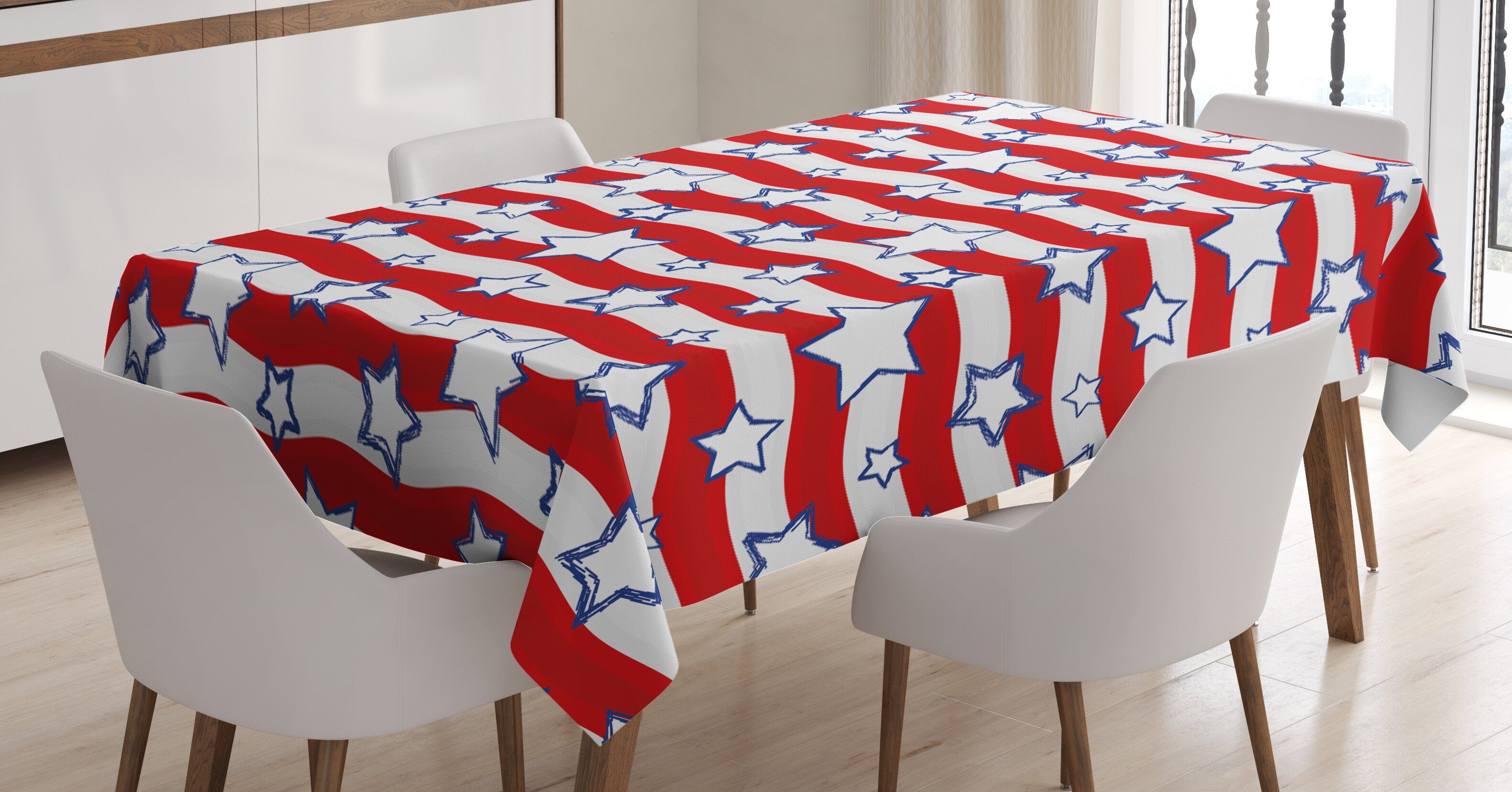 Abakuhaus Tischdecke Farbfest Waschbar Für den Außen Bereich geeignet Klare Farben, Vereinigte Staaten von Amerika Horizontal gewellte Streifen | Tischdecken