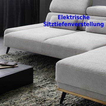 Möbel Punkt Wohnlandschaft Hanoi, Set verstellbare kopfstützen, elektrisch ausziehbare Sitzfläche, Bettfunktion, verstellbare Armlehnen, mit sitztiefenverstellung