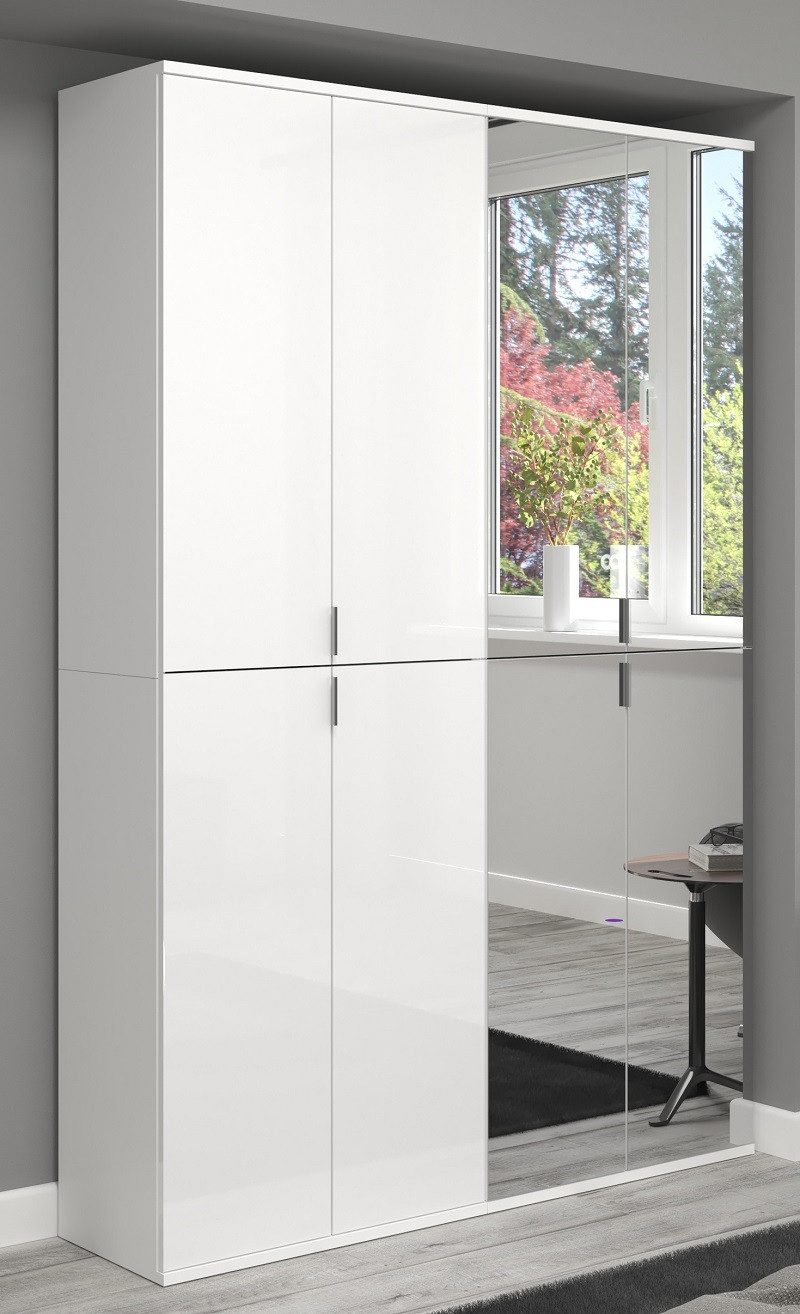 xonox.home Kleiderschrank Garderobenschrank Projekt X 2 weiß Hochglanz Spiegeltüren 2-teilig