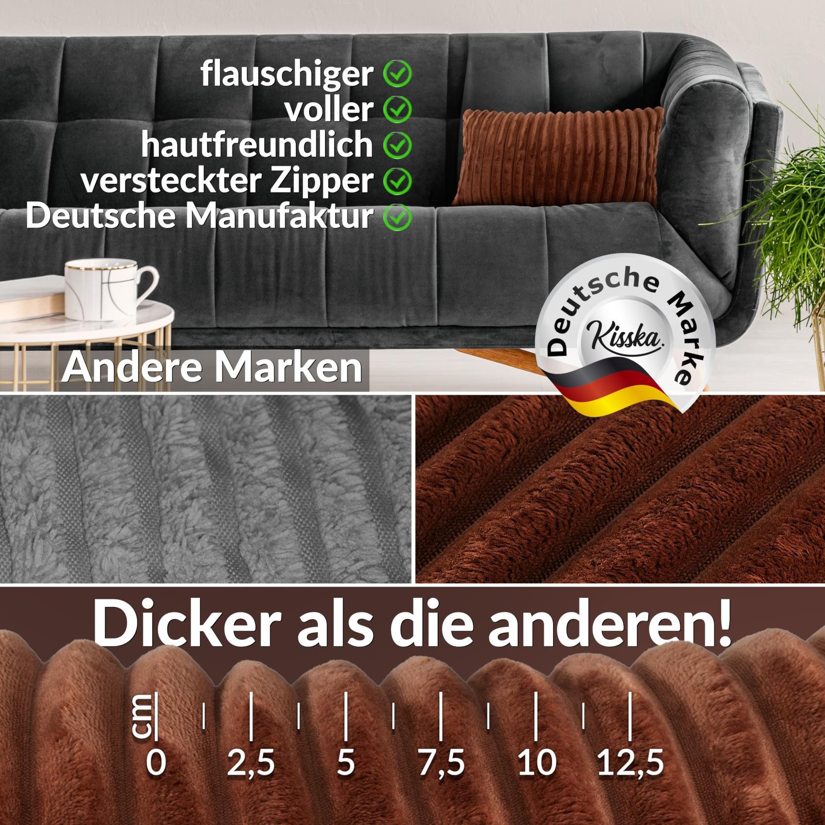 Kisska Dekokissen LILLI BIG CORD Velour Ambiente dekorieren, Kissenüberzug ohne Füllung BIG-Cord UNI 50x30cm Einfarbig Kupfer