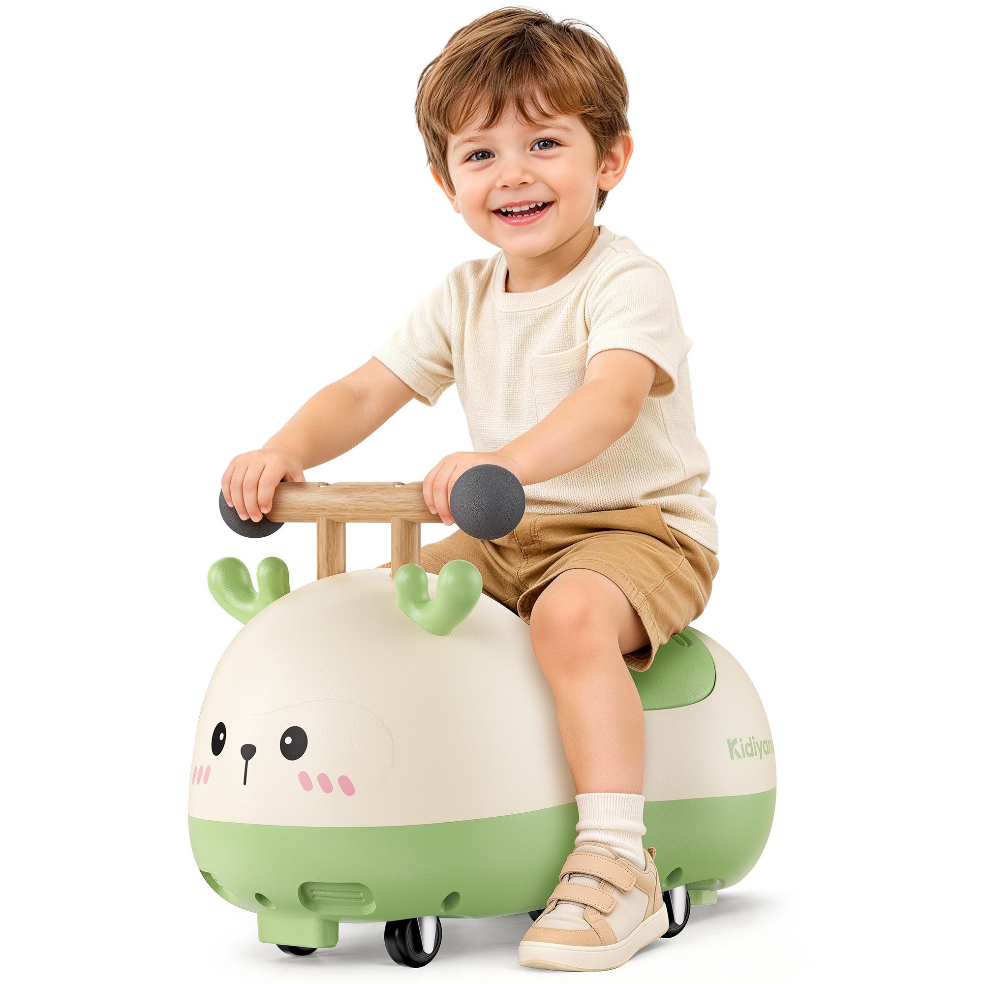 Kidiyana Rutscherauto Hirsch Rutschfahrzeug für Babys mit 360° Rollen und Buchenholzgriff, ab 10 Monaten, bis 30 kg