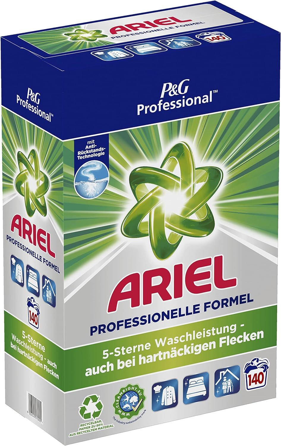 ARIEL Professional Vollwaschmittel Pulver - 9,00 kg – 140 Waschladungen Vollwaschmittel (ultra-konzentrierte Formel, hervorragende Fleckenentfernung)