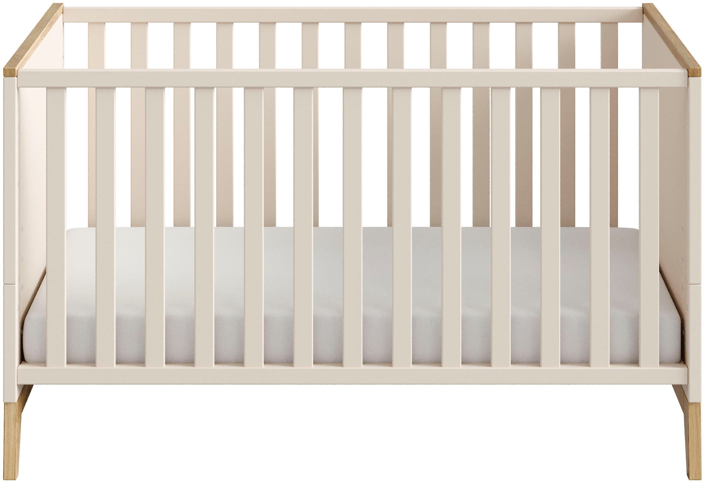 PAIDI Babybett STIENE 70x140cm in Beige oder Grau, umbaubares Bett mit Massivholz, Gitterbett 4-fach höhenverstellbar, entnehmbare Sprossen, Kinderbett