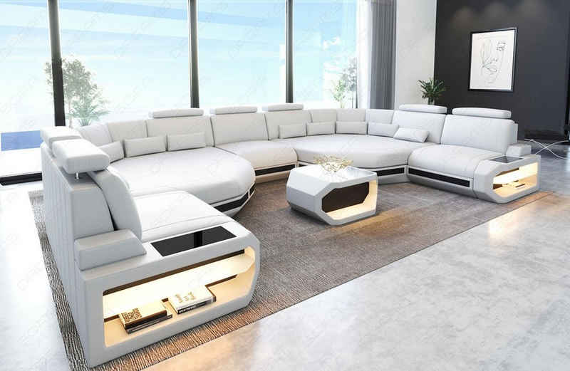 Sofa Dreams Wohnlandschaft Leder Couch Asti Sofa, Couch, XXL U Form Ledersofa mit LED, Designersofa