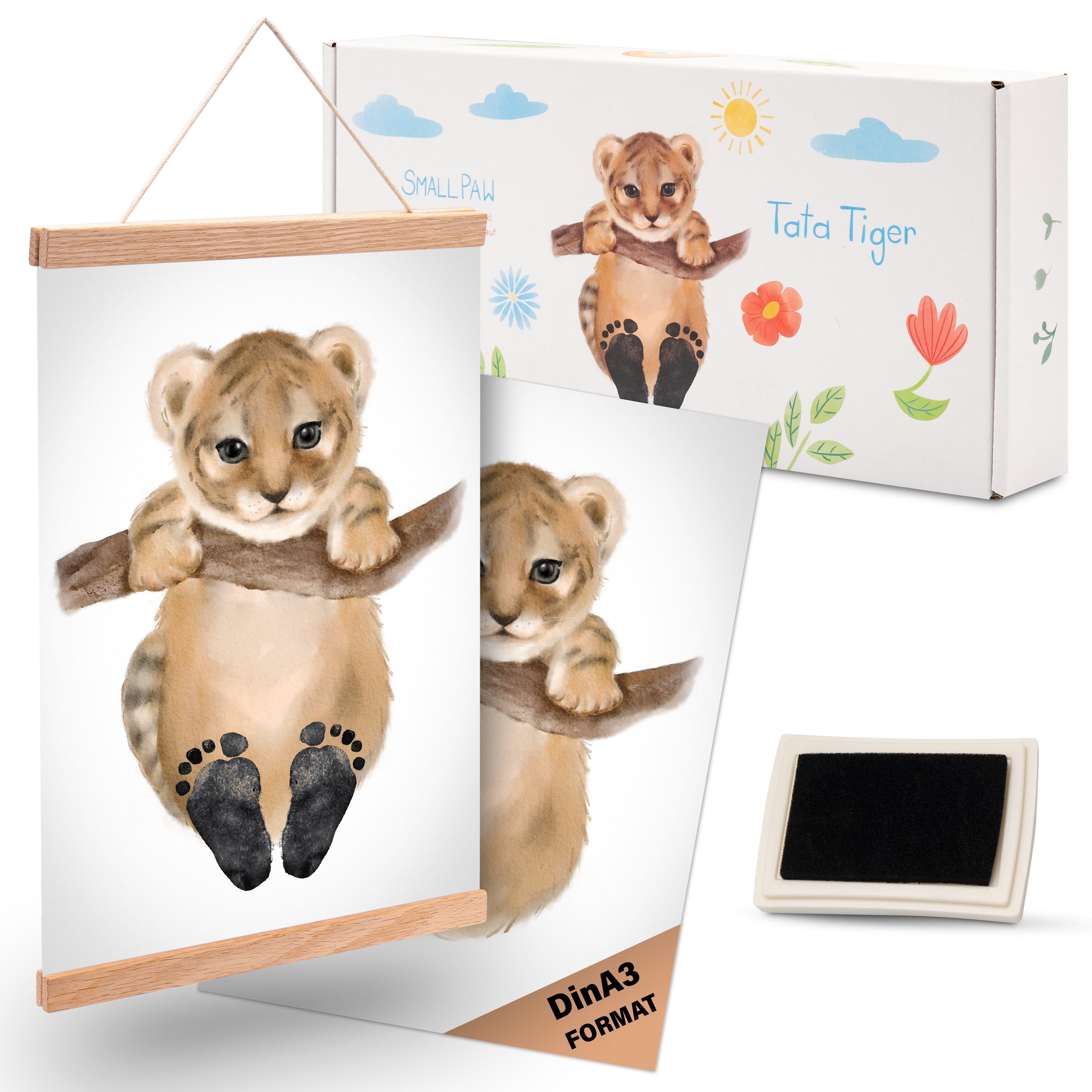 Poster Baby Geschenk, Set, PAW Abdruckset SMALL Babys, für Tata Salt Baby Berry Fußabdruck Tiger