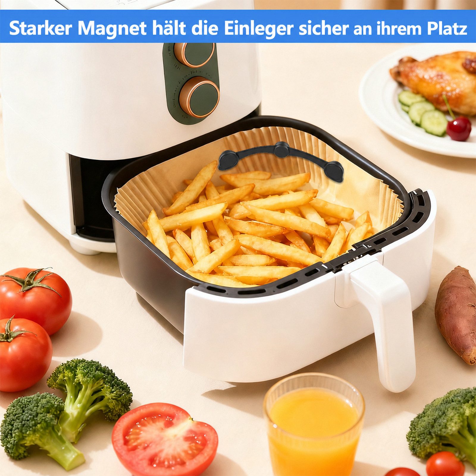 BlingBin Backpapier 12 Stück Magnete für Airfryer Backpapier, Magnetische Silikonschnallen, Magnete HeißLuftfritteuse für Verhindert Verrutschen & Verbrennen