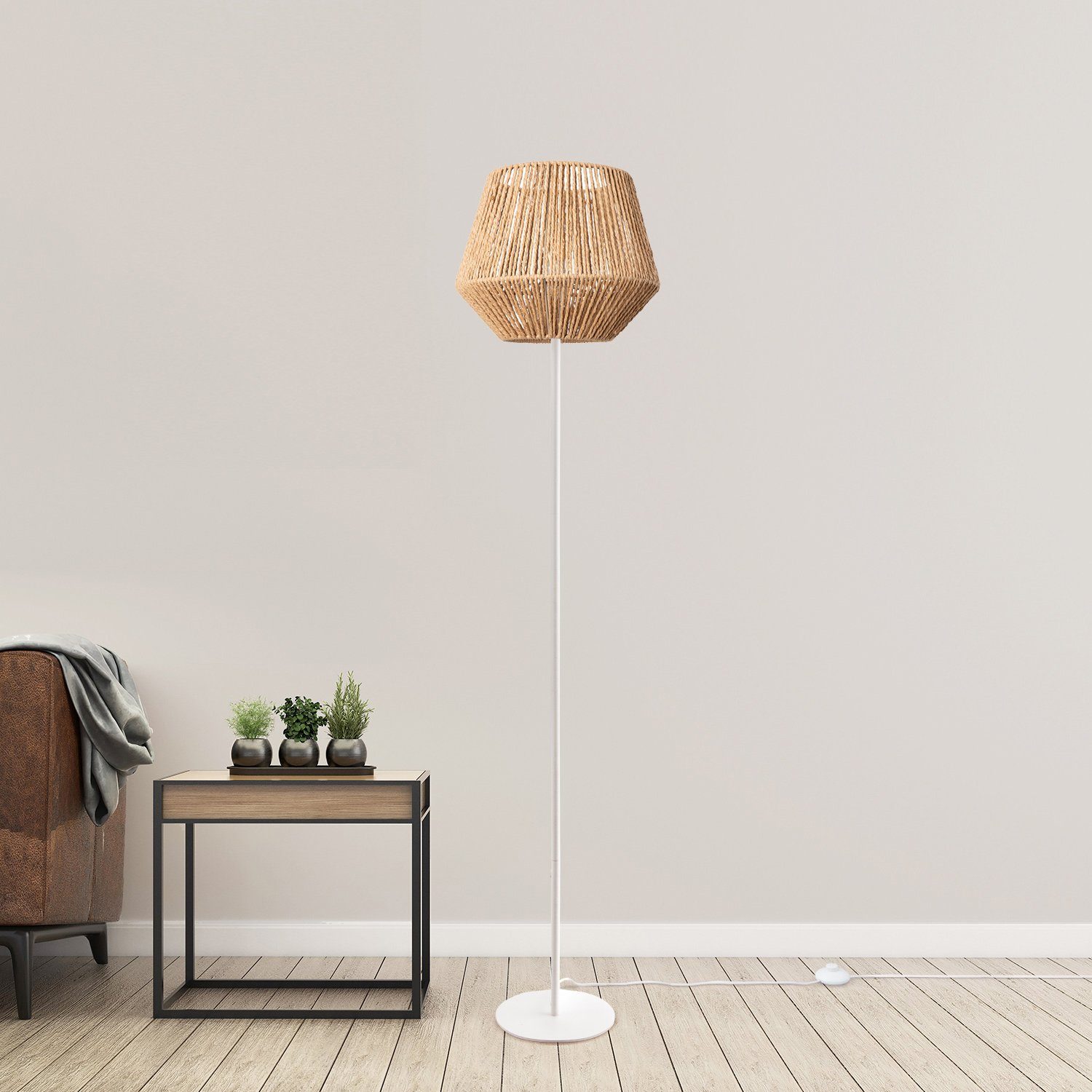 Boho ohne Home Leuchtmittel, Optik Paco Korb LED Modern E27 Stehlampe Pinto, Schlafzimmer Wohnzimmer