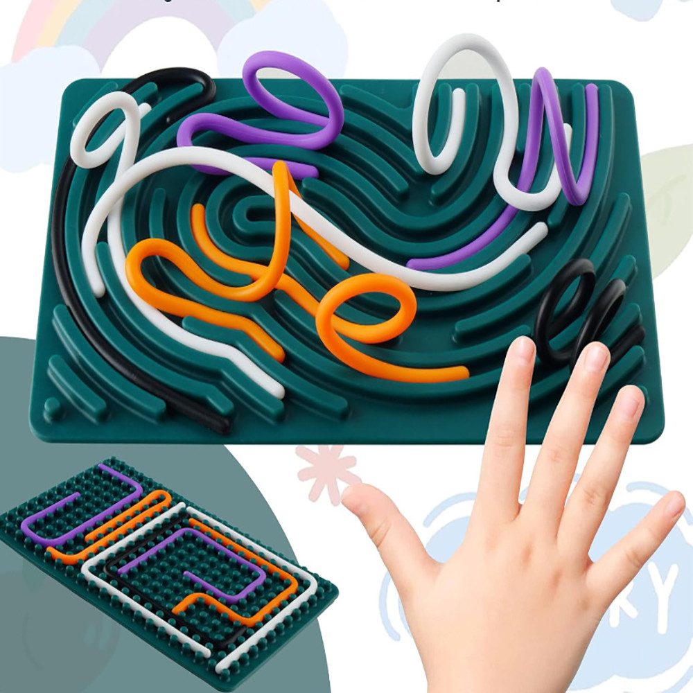 FOUORTUNATE-BEE Motorikschleife Sensory Activity Board Silikon Sensory Fidget Spiel Toys, (Doppelseitiges Sensorisches Spielzeug Leises Brett Beruhigendes Fidget-Spielzeug für Beruhigung, Stress), mit Reisetasche & 20 Zubehör Schnüren