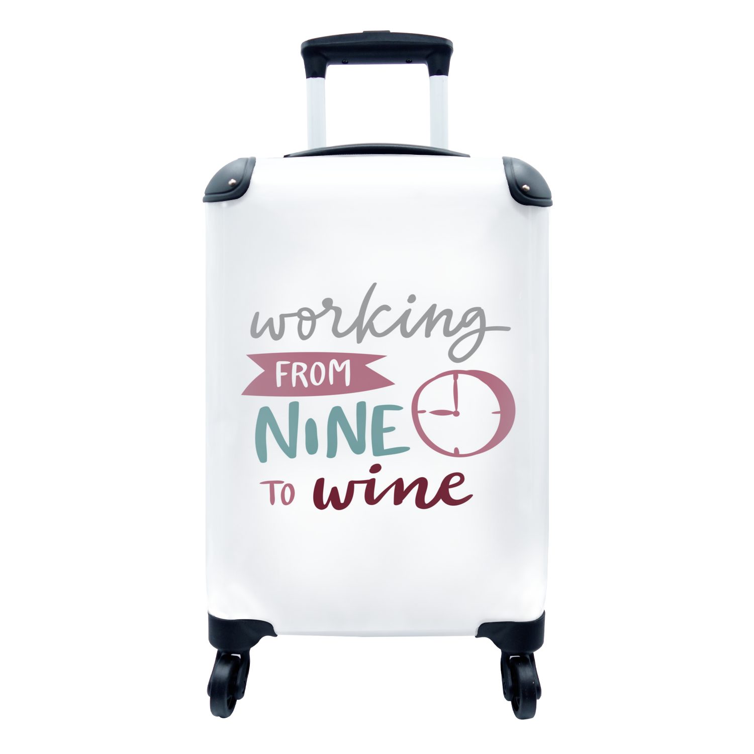 MuchoWow Handgepäckkoffer Zitat Wein "Von neun bis Wein arbeiten", 4 Rollen, Reisetasche mit rollen, Handgepäck für Ferien, Trolley, Reisekoffer