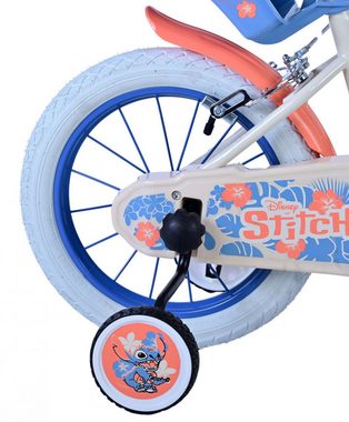Volare Kinderfahrrad Disney Stitch 14 Zoll Blau & Creme, (1-tlg), Handbremsen, geschlossener Kettenkasten, mit Puppensitz und Klingel