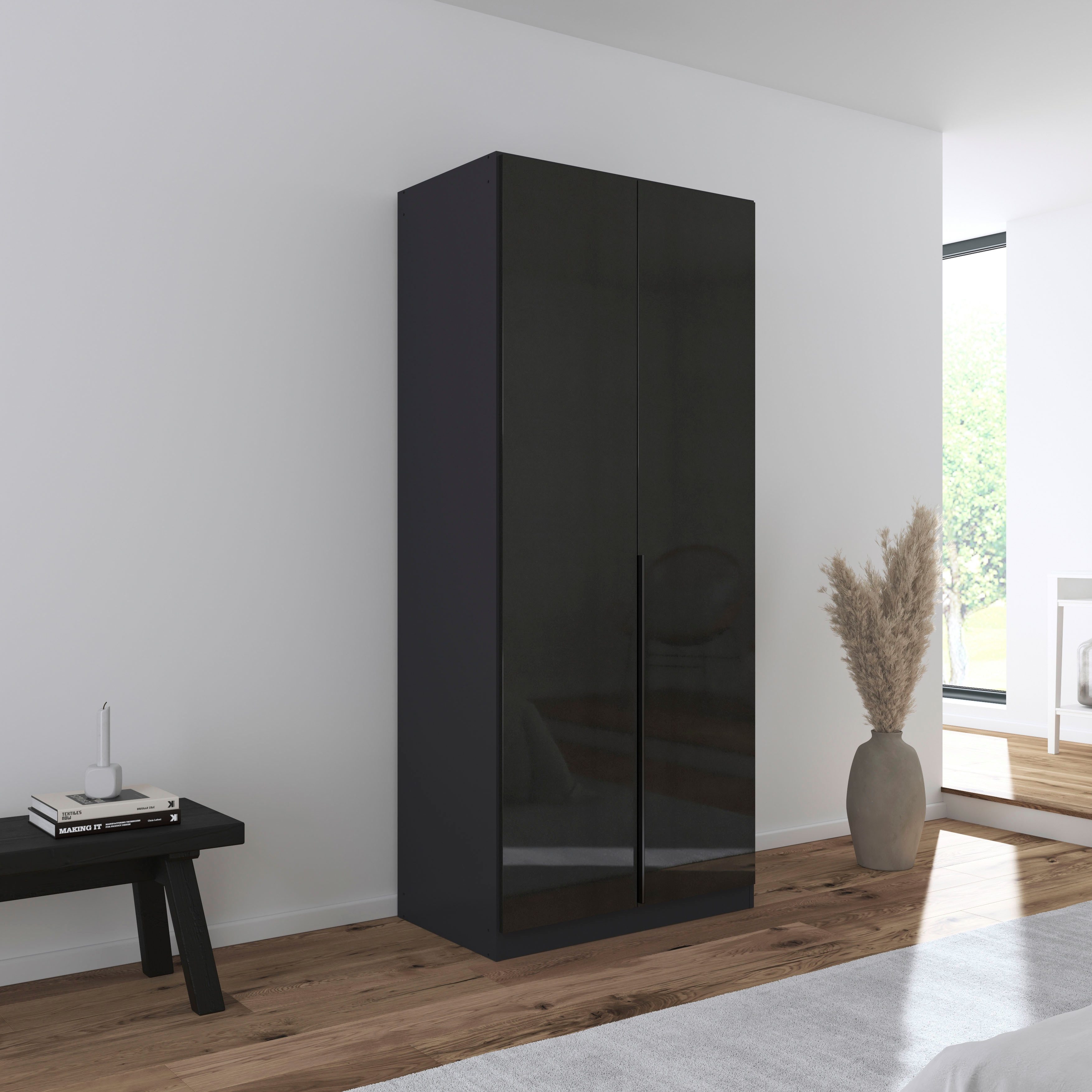 OTTO home Drehtürenschrank Kleiderschrank Schrank Garderobe AGORDO Schlafzimmer (in zwei Griff-Farben, Breiten 91-405 cm, Dekor- oder Hochglanzfront) durchdachte Innenausstattung, in 8 Breiten und 2 Höhen MADE IN GERMANY