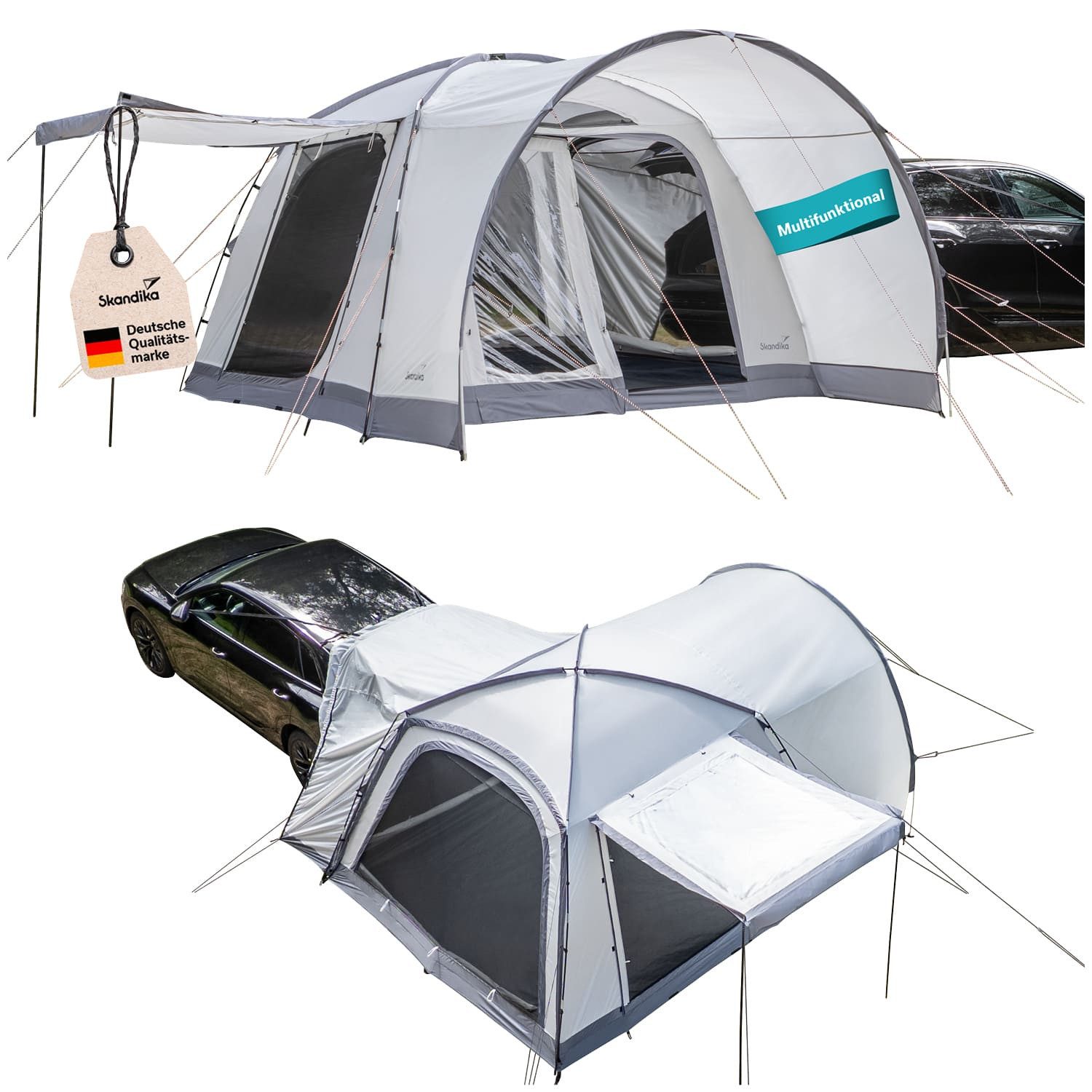 Skandika Kuppelzelt Pitea 4 Flex Protect Bundle mit SUV-Schleuse, Moskitonetz, Personen: 4 (Campingzelt für 4 Personen, Organizer-Taschen, Kabeldurchführung), eingenähter Zeltboden, UPF 50+, Wassersäule 5000 mm