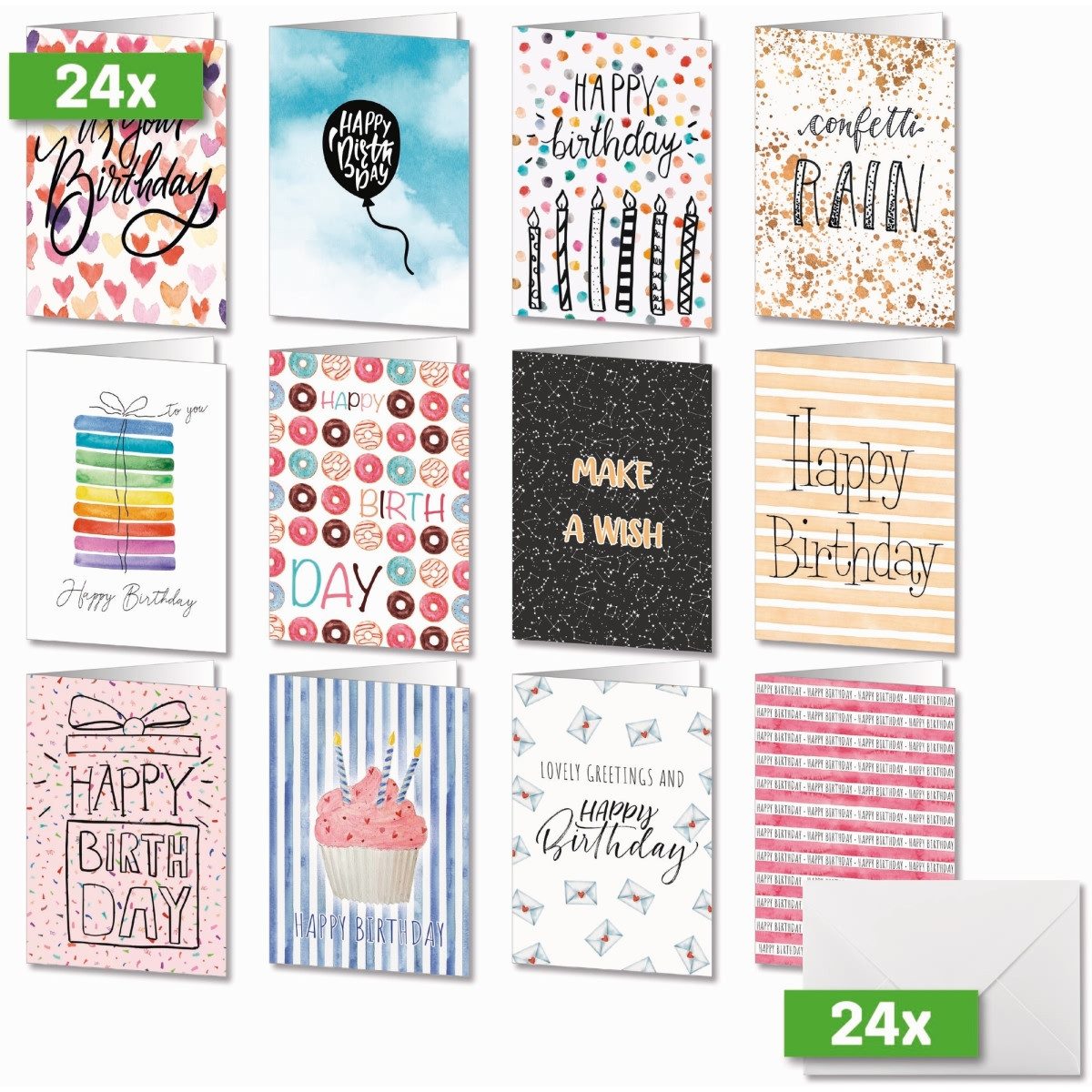 Sigel Klappkarte Geburtstags-Faltkarten-Set A6 (A5) Colourful Birthday Fun 250g 24+24 S