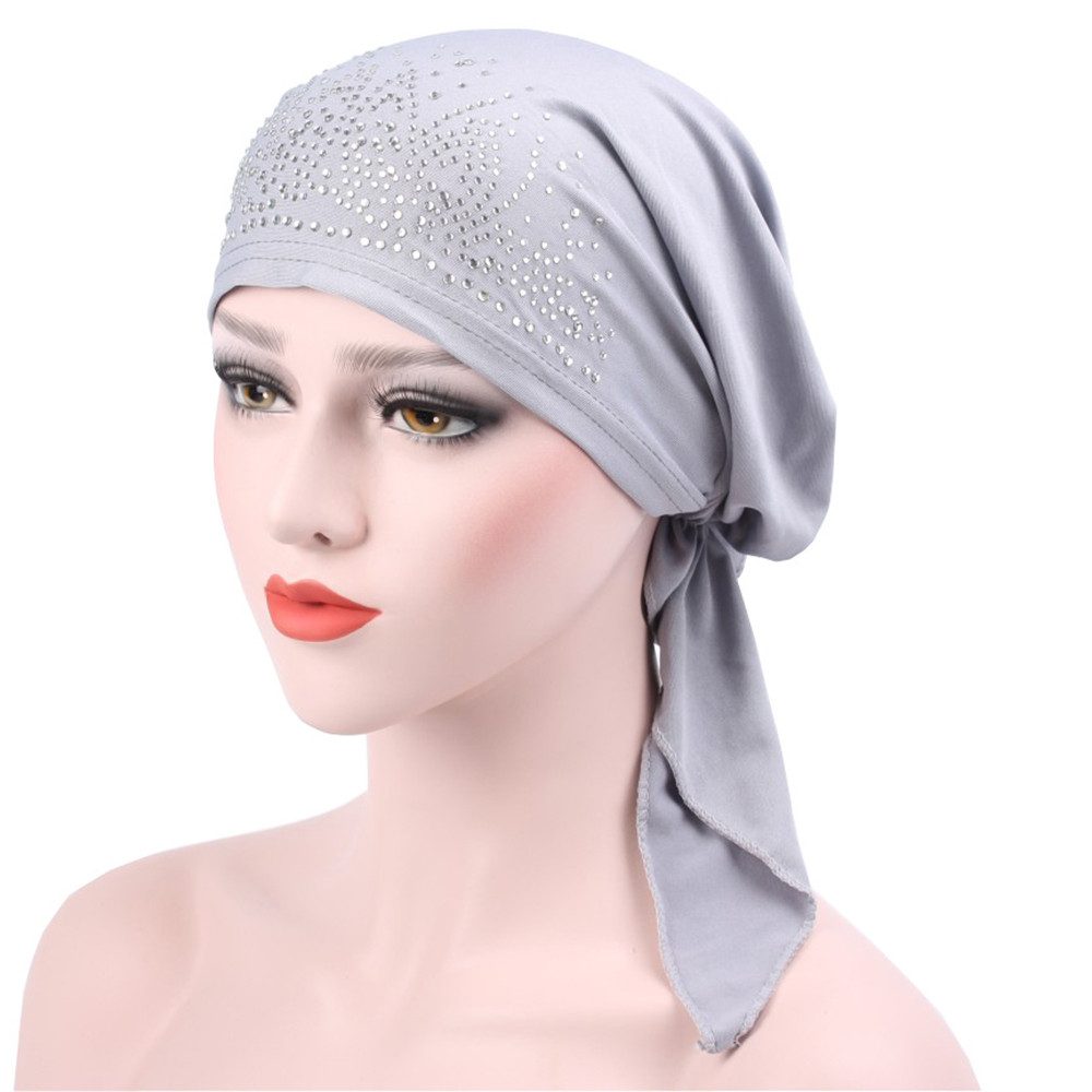 nsihing Haarband Strass Falten Bandana Damen dehnbare Beanie-Mütze Turban-Cap, Elastisches Slouch Skull-Cap Ethnischer Kopfwickel