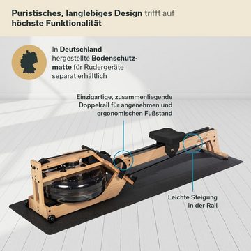 Skandika Rudergerät Holzrudergerät Styrke, Set mit Matte, Rudergerät Wasser aus Holz, Kinomap App-Funktion
