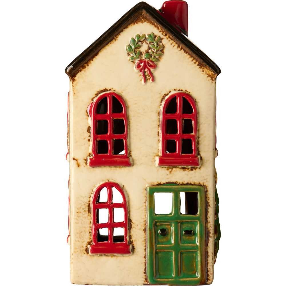 Ib Laursen Kerzenhalter IB Laursen Lichthaus STILLENAT Weiß mit Grüner Tür und Kranz 19 cm