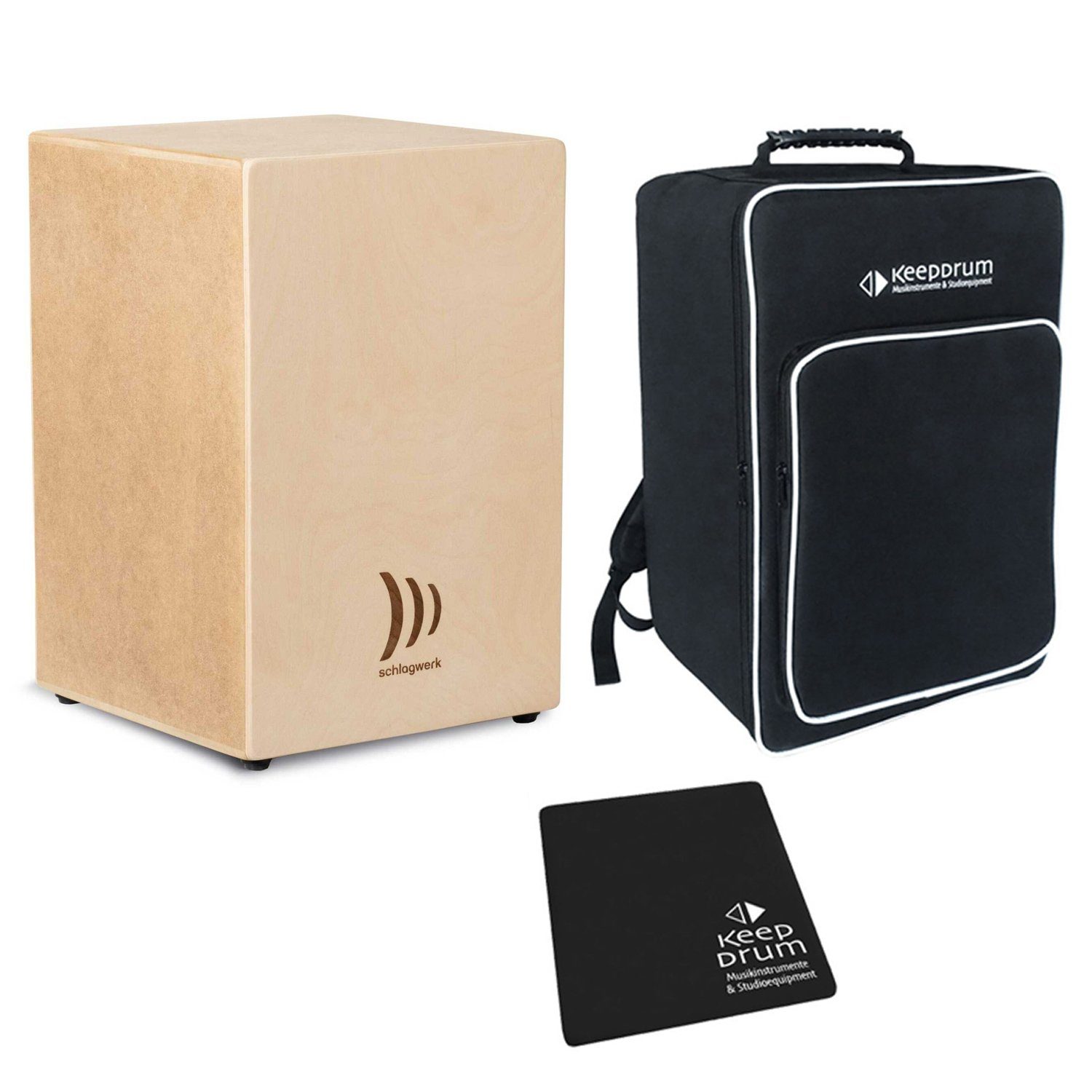 Schlagwerk Cajon Schlagwerk Cajon Bausatz CBA10S mit Tasche und Sitzpad, mit Rucksack-Tasche und Sitzpad
