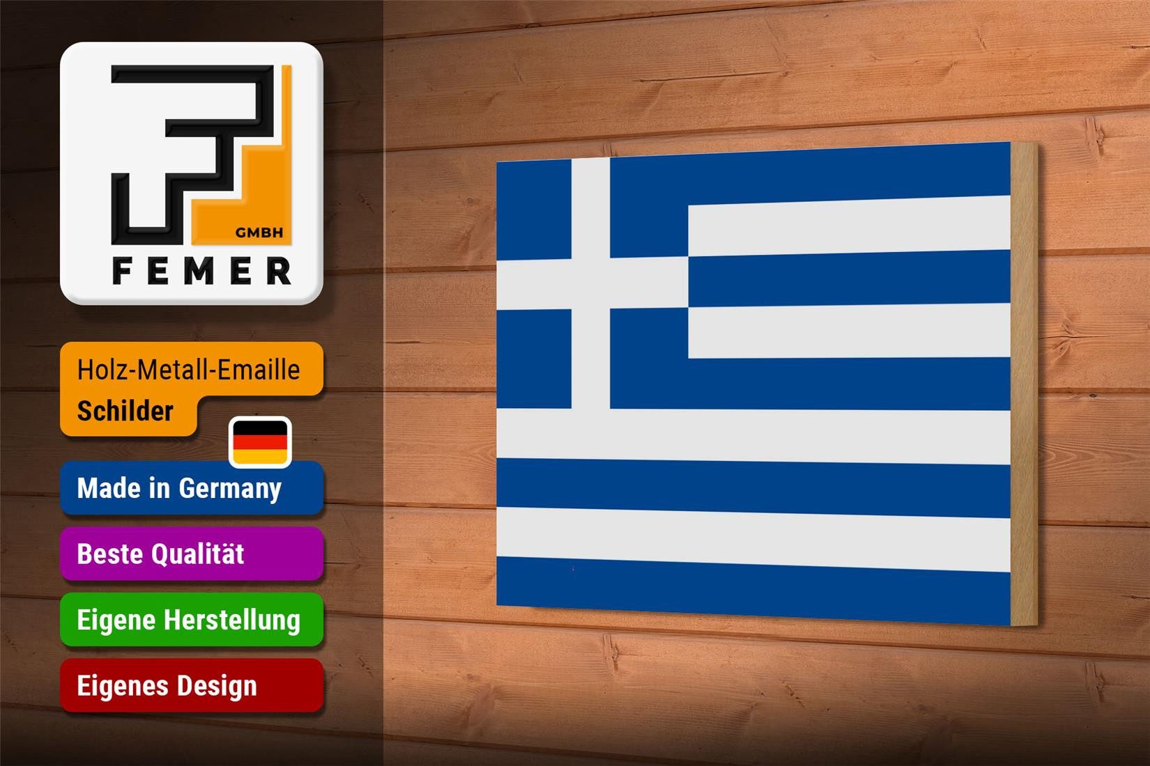 Femer GmbH Holzbild Flagge Griechenlands 18x12 cm Flag of Greece, Flaggen (1 St), Glatte Holzfaserplatte (MDF), vorn beschichtet