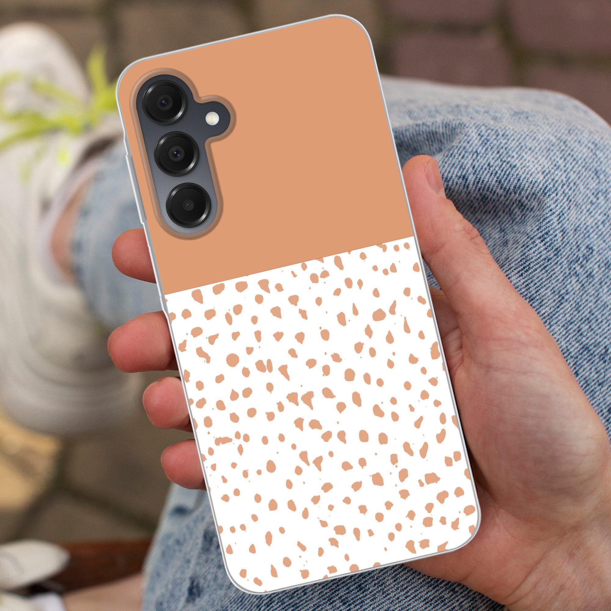 MuchoWow Handyhülle für Samsung Galaxy A16 5G Tupfen - Orange - Weiß, Phone Case, Silikon, Schutzhülle Dünn