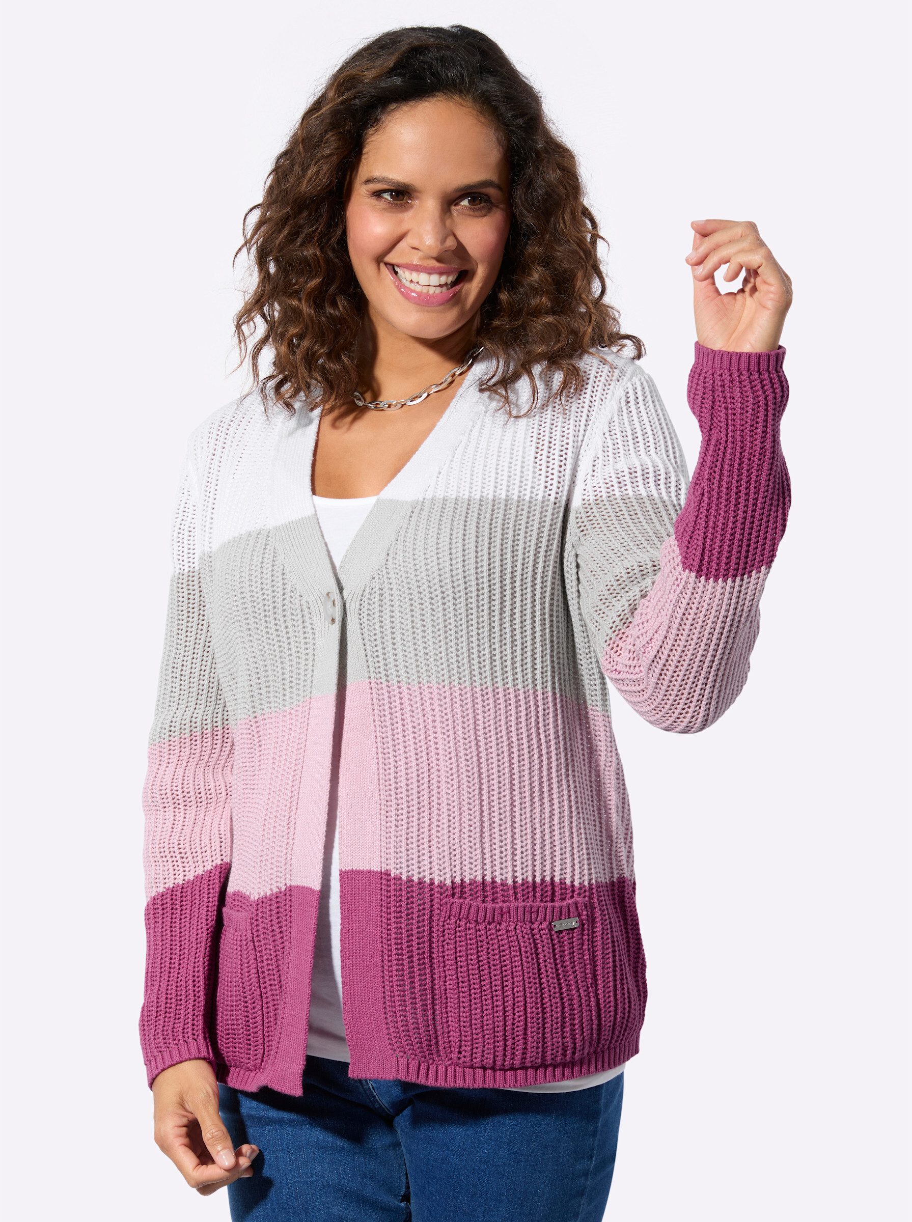 Strickjacke Ajour-Strickjacke Langarm Ajour