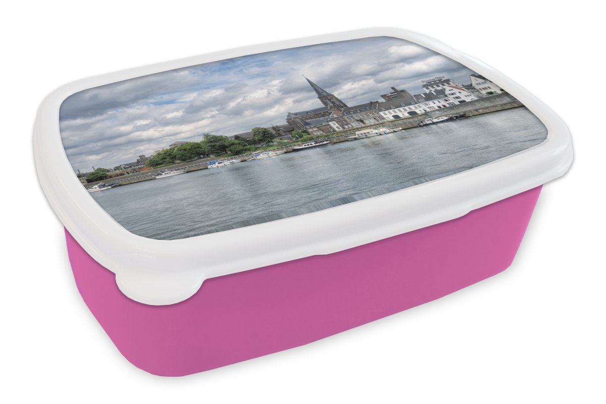 MuchoWow Lunchbox Wasser - Maastricht - Luft, Kunststoff, (2-tlg), Brotbox für Erwachsene, Brotdose Kinder, Snackbox, Mädchen, Kunststoff rosa