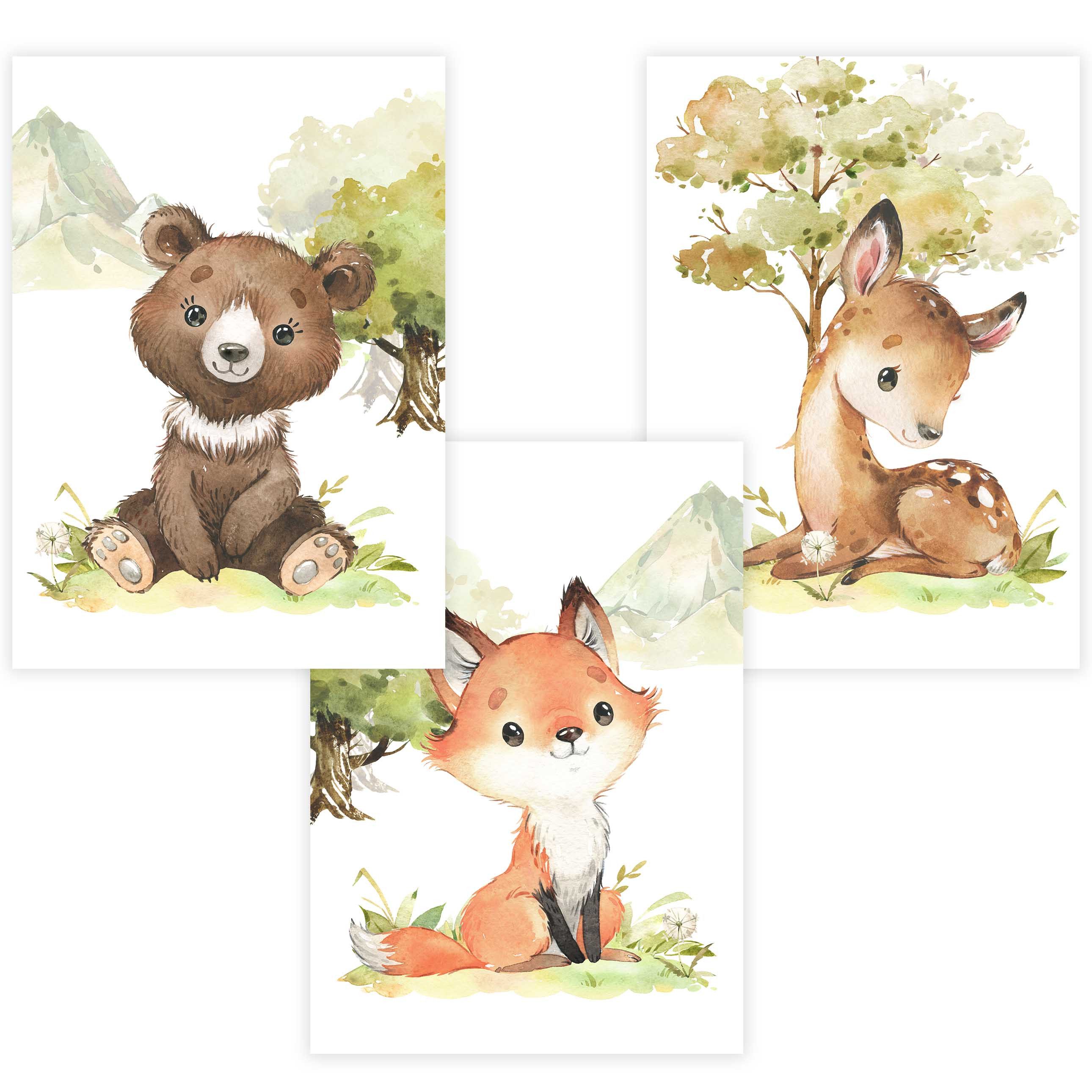 Poster Kinderzimmer Poster 3er Set Premium P795 / Waldtiere Portraits