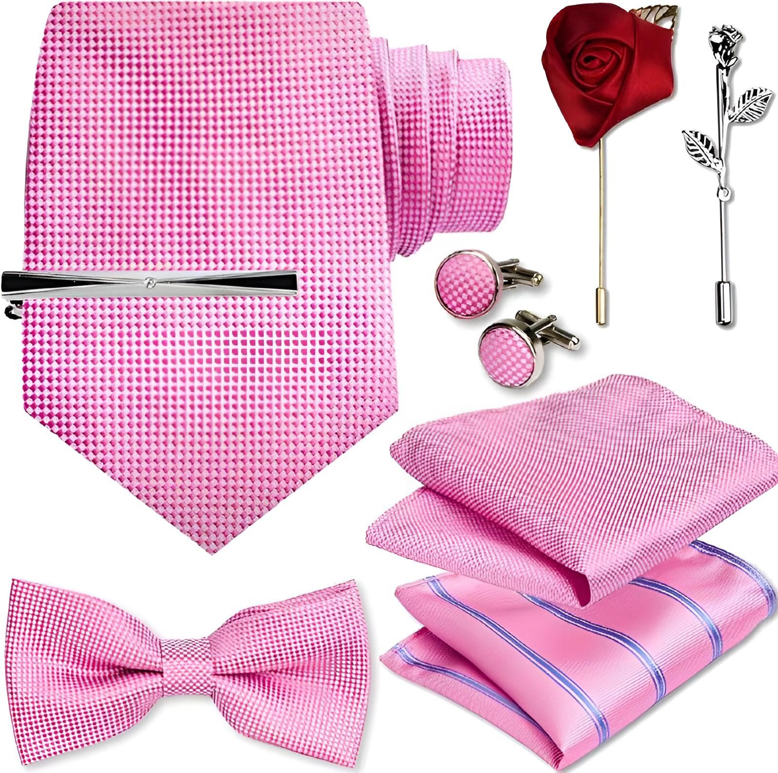 Diyarts Krawatte Hochzeitskrawatte (Fliegen Set mit, Einstecktuch, Manschettenköpfe, Krawattennadel, Boutonniere) Hochwertige Materialien, Vielseitigkeit & Ideales Geschenk