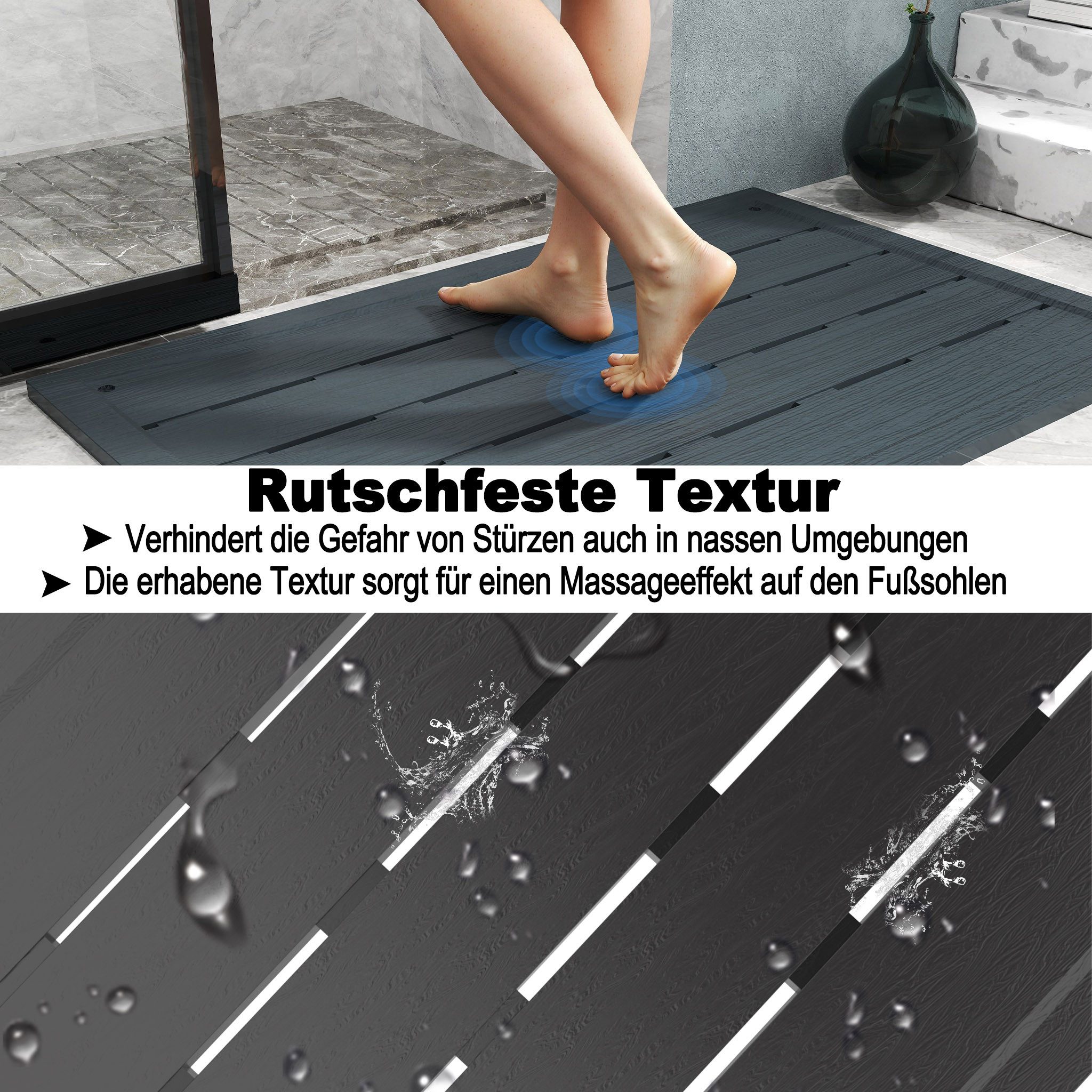 FIVMEN Gartendusche Bodenelement Kunststoff Anti Rutsch für Gartendusche, Solardusche (1 St., Anthrazit Bodenplatte 105x63x5.5cm inkl. Montagematerial) – Bild 4 von 5