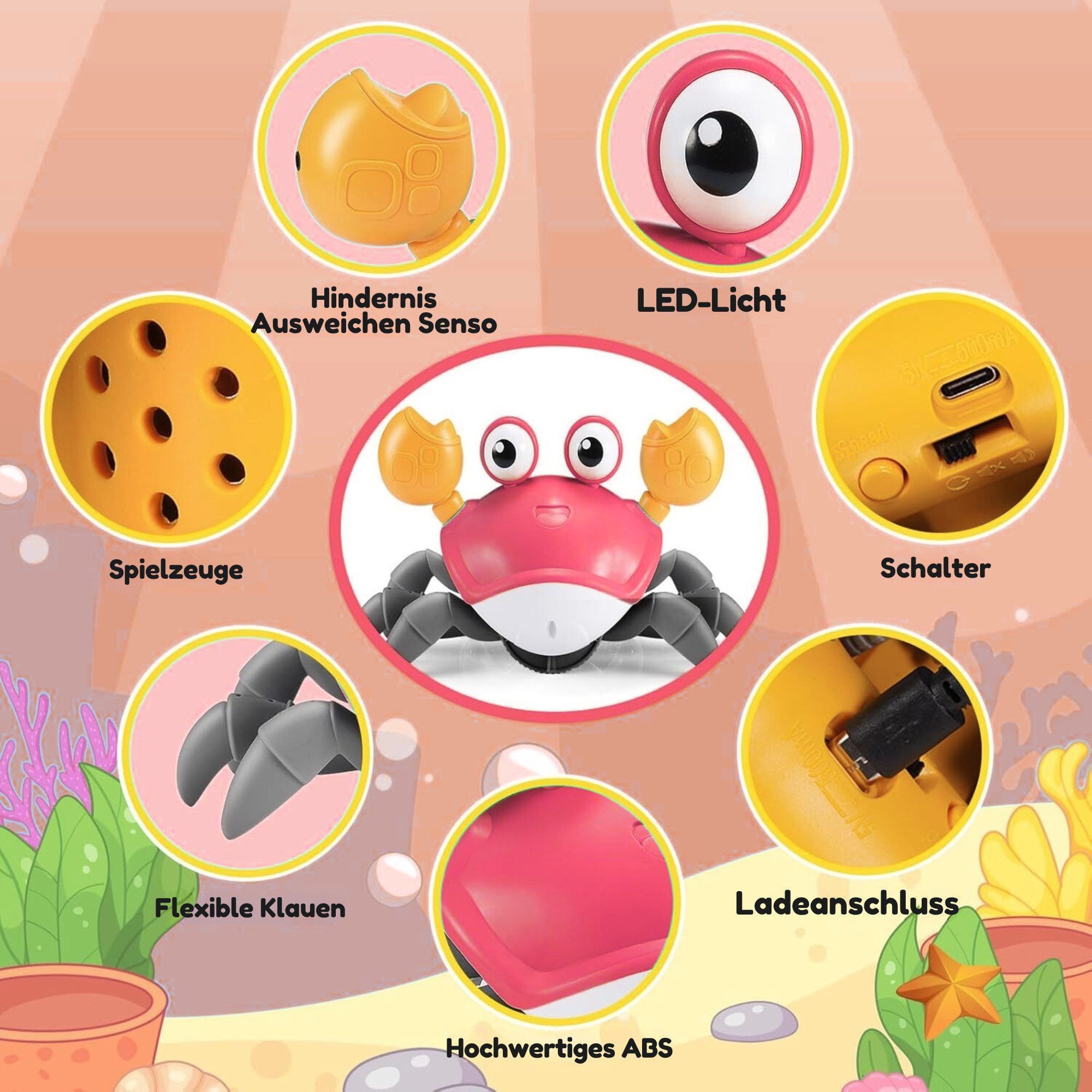 Vivitar Lernspielzeug Krabben-Babyspielzeug Interaktives Lernspielzeug für Kleinkinder (Hand-Auge-Koordination, sensorische Entwicklung und Neugier, 40 Minuten  – Bild 4 von 5