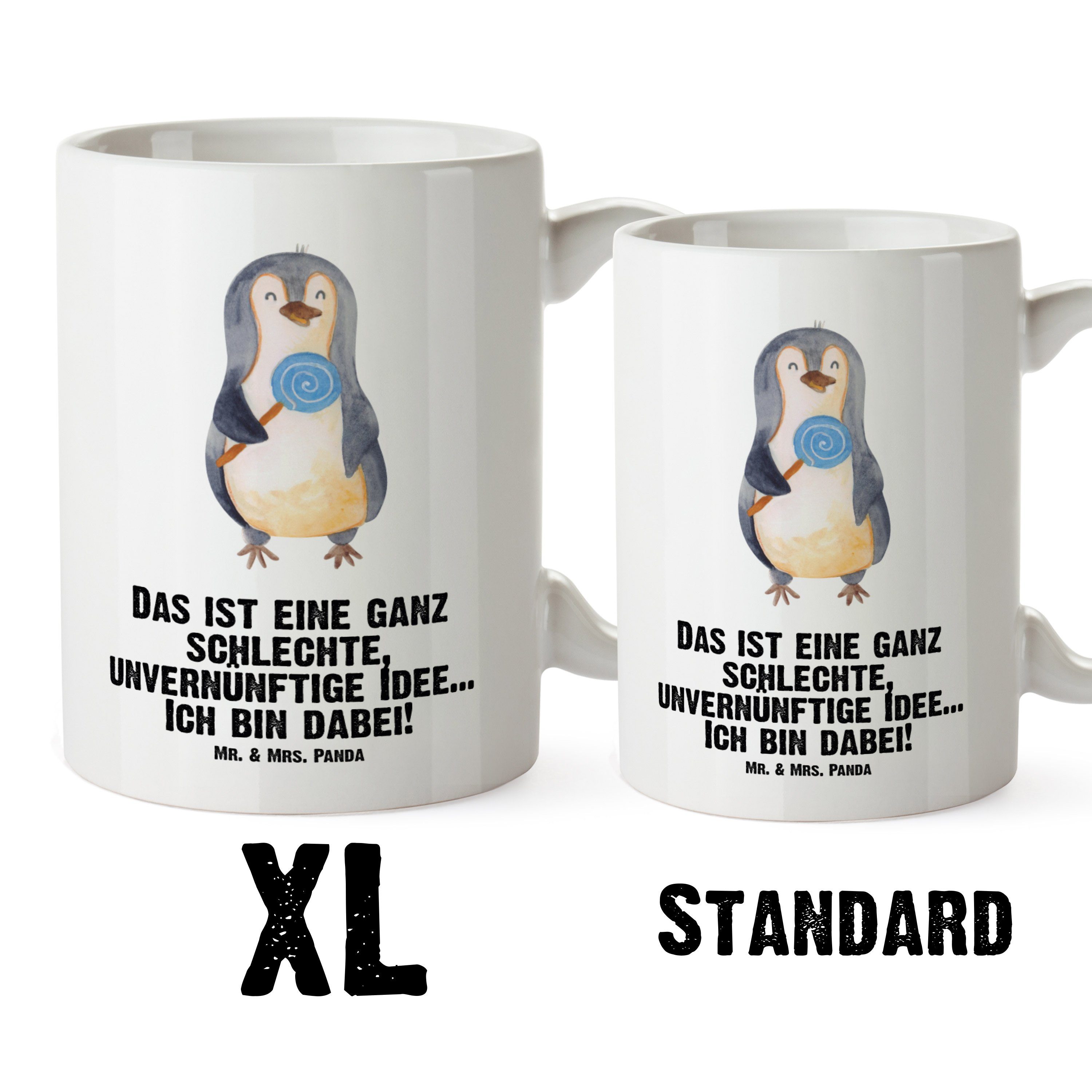 Gauner, Keramik - XL spülmaschinenfest, Weiß Mrs. & Pinguin Tasse - Geschenk, naschen, Tasse Lolli Mr. Panda