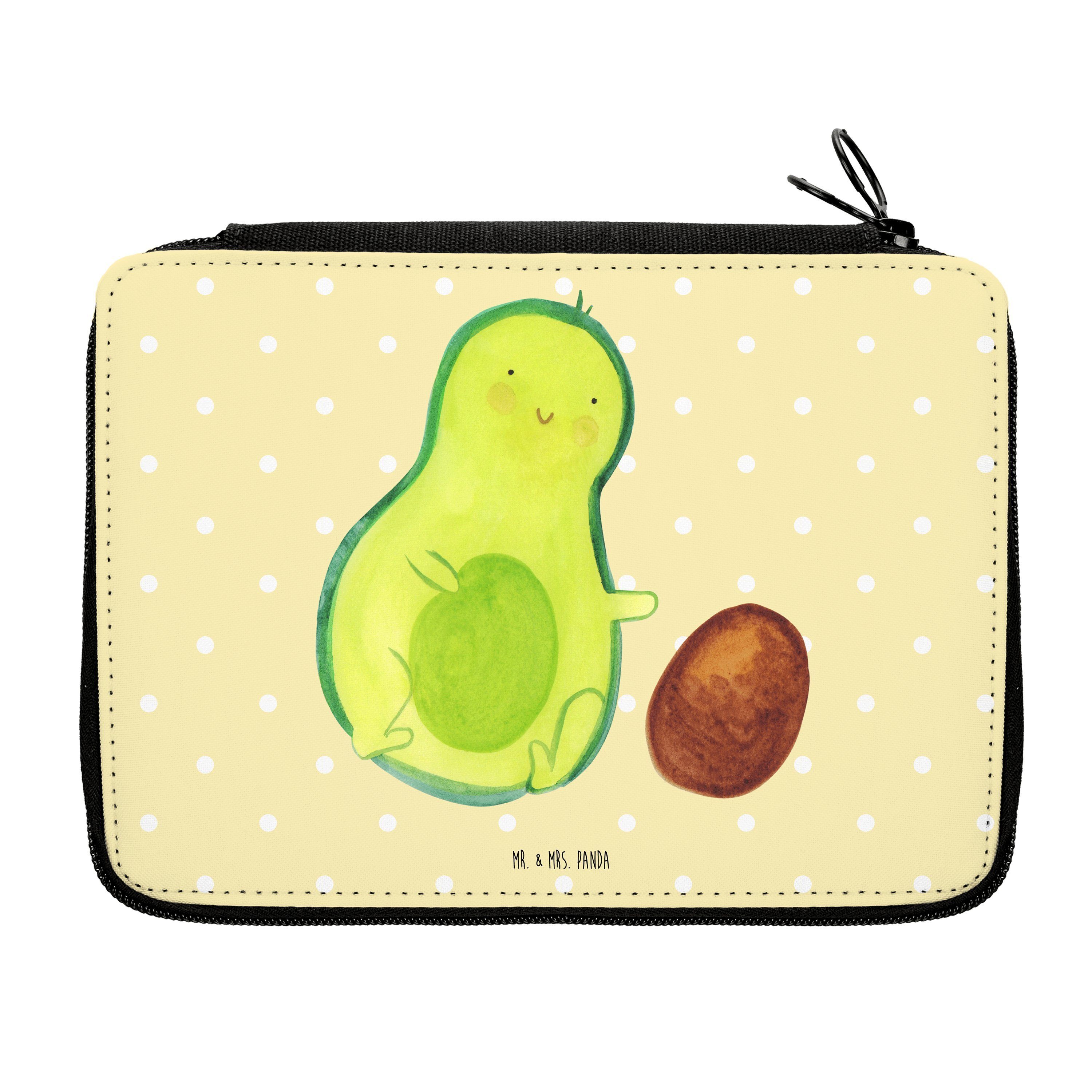 Mr. & Mrs. Panda Federmäppchen Avocado rollt Kern - Gelb Pastell - Geschenk, große Liebe, Büro Stift, (1-tlg) | Federmäppchen