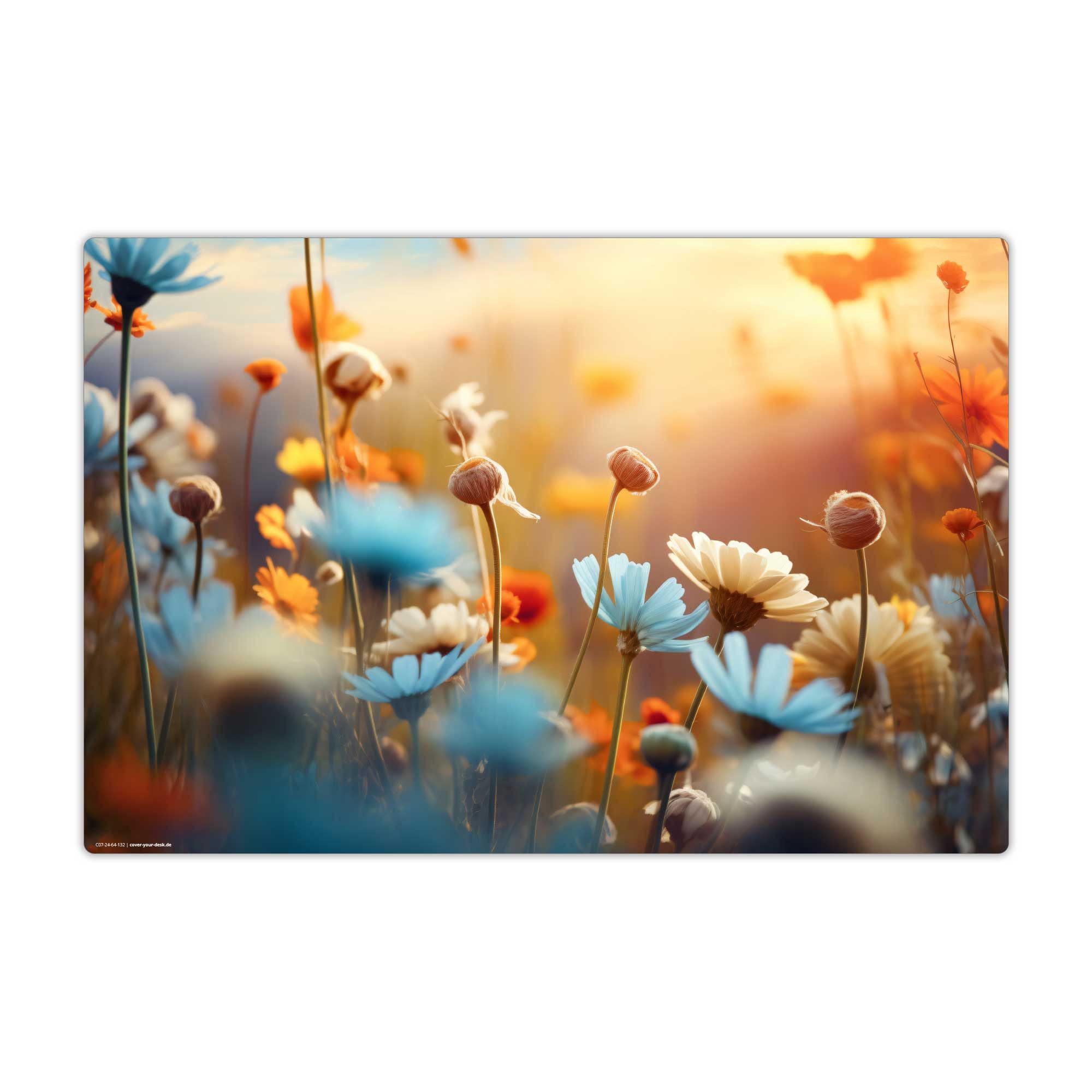cover-your-desk.de Schreibtischunterlage abwaschbar - Wildblumen Abendlicht - premium Vinyl - Made in Germany, (1 tlg)