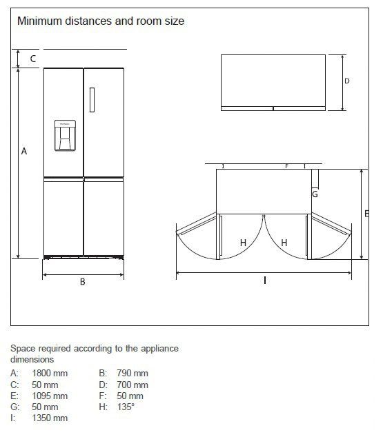 hoch, Display, breit, NoFrost, Multi 79 Wasserspender, Türalarm Door 180 cm grau cm Hanseatic HCDB18080DWDI,