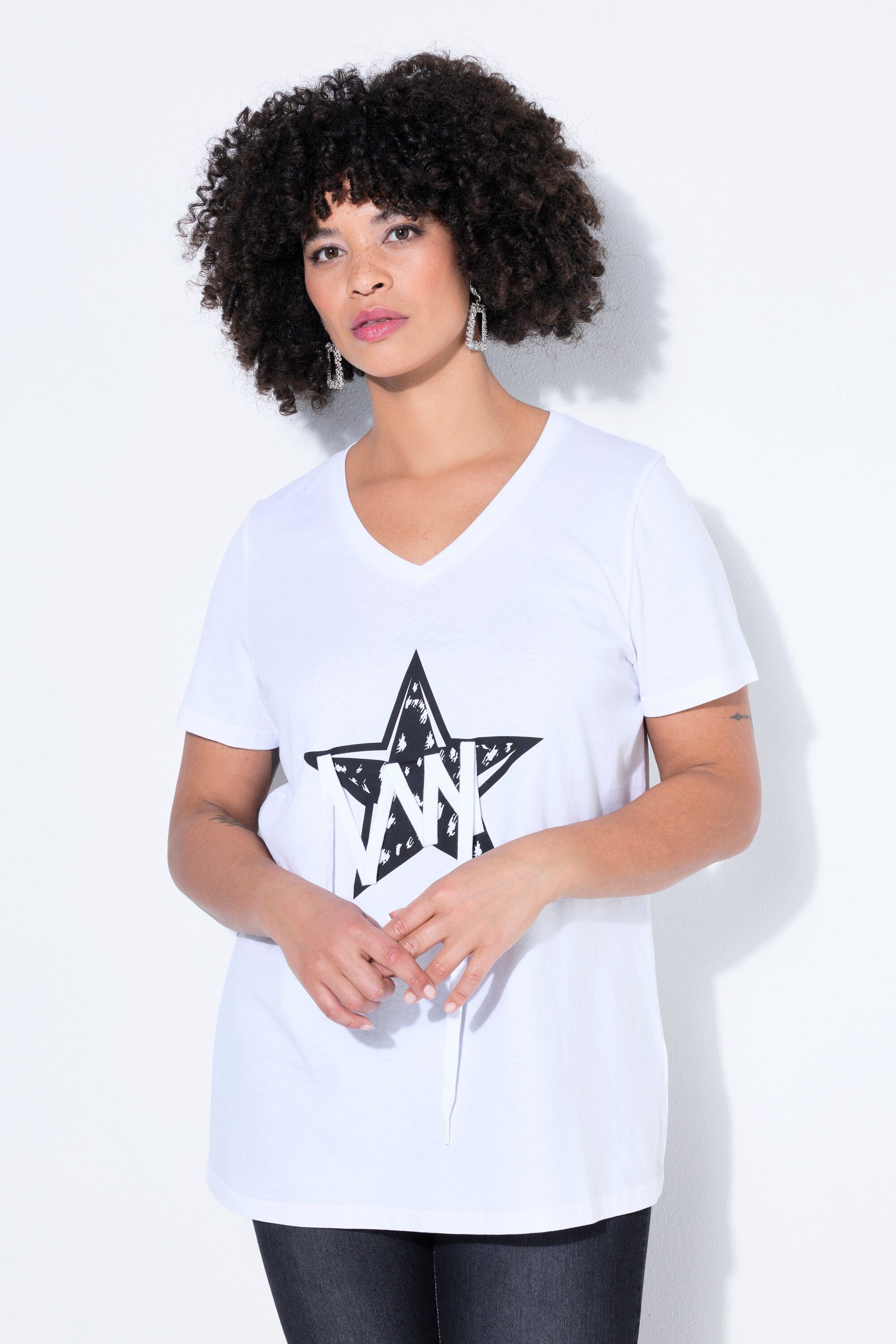 T-Shirt T-Shirt Komfort Fit Stern mit Zierbändern