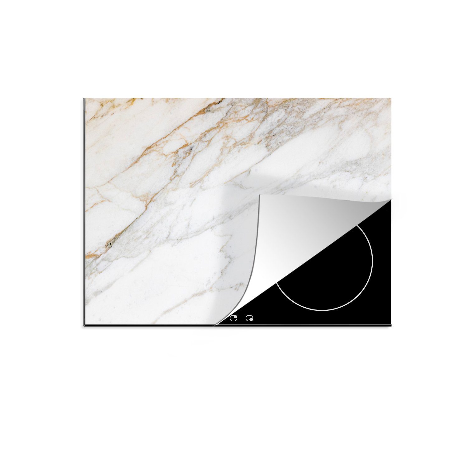 MuchoWow Herdblende-/Abdeckplatte Marmor - Stein Marmor - 65x52 tlg), - Marmoroptik Vinyl, Ceranfeldabdeckung Stein Arbeitsfläche Weiß - Weiß Gold Mobile - - cm, Luxus, (1 nutzbar, 