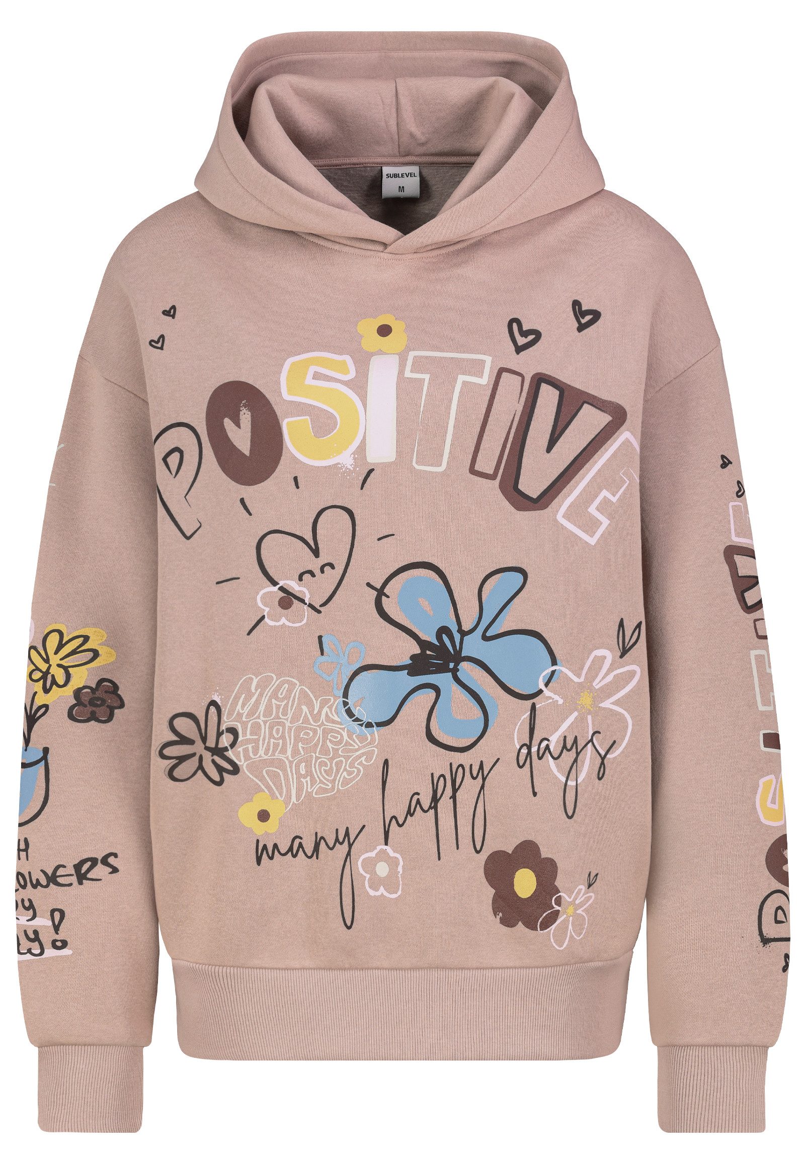 SUBLEVEL Hoodie Mit Kapuze und farbenfrohem Motivprint (1-tlg) Positive Vib günstig online kaufen