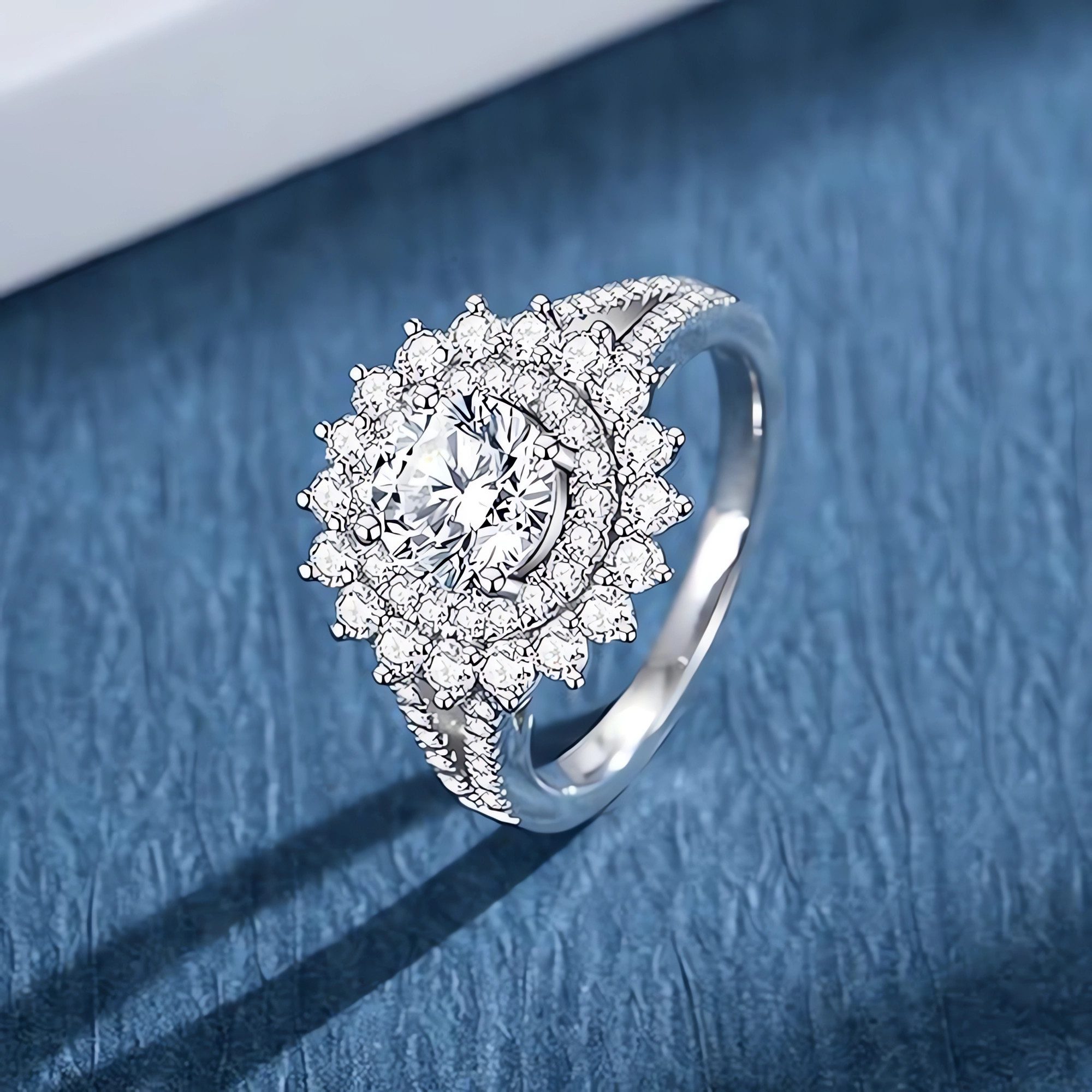 Jumpeak Diamantring Diamantring 585 Gold,Blütenkranz-Einfassung Damenring,IGI-Zertifikat, 1,5ct E VS1 2EX,Labor Diamant,Jubiläumsgeschenk für besondere Personen