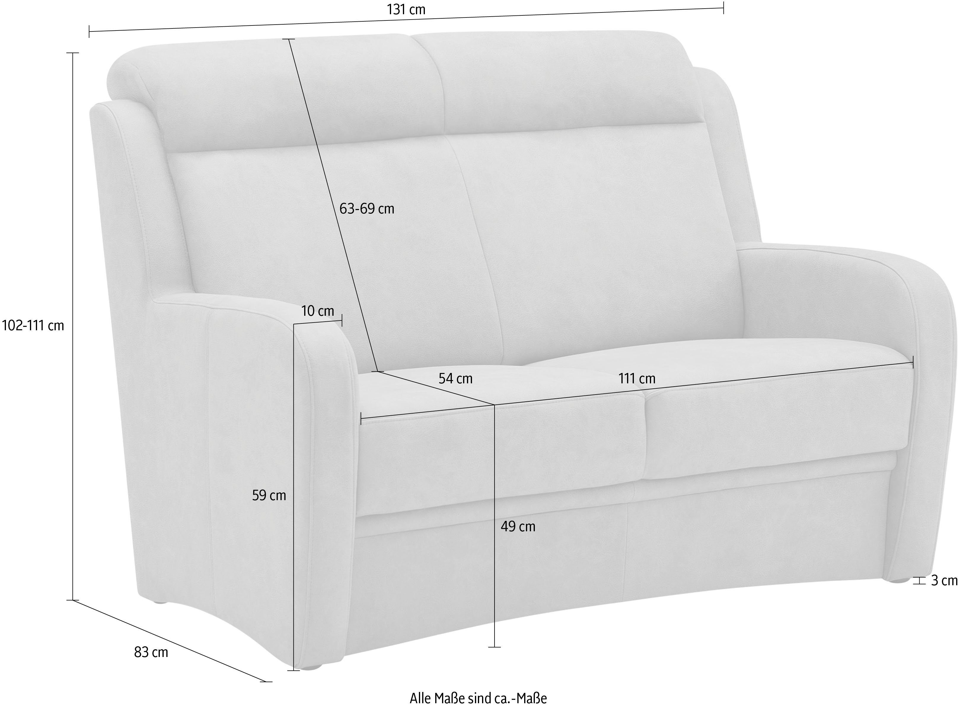Varese, Teile, Kopfteilverstellung, VILLA BECK 1 49 cm inklusive in Sitzhöhe 2-Sitzer