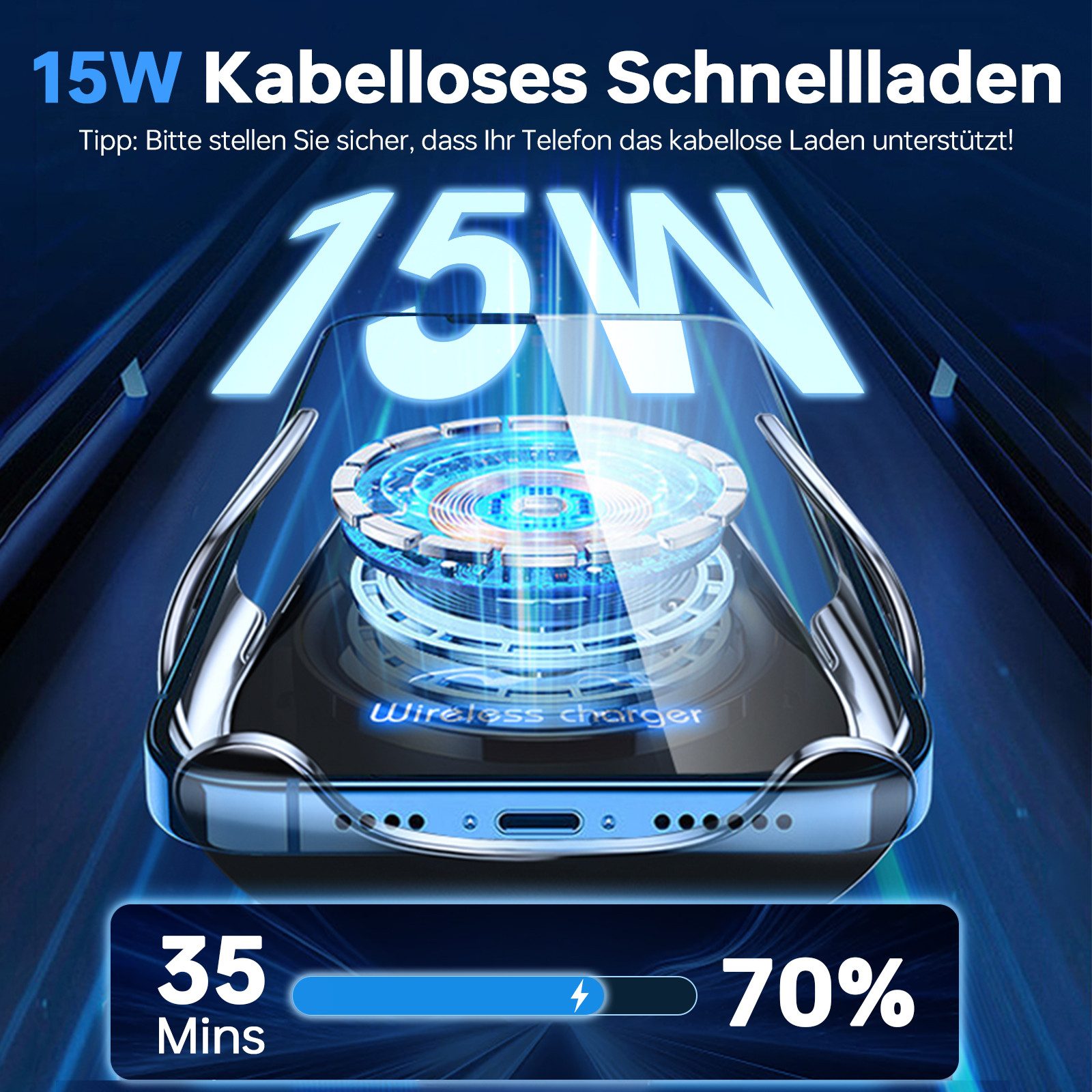 neue dawn Handy-Halterung Kabelloses Ladegerät Auto Handyhalterung Induktives für iPhone Samsung – Bild 5 von 5